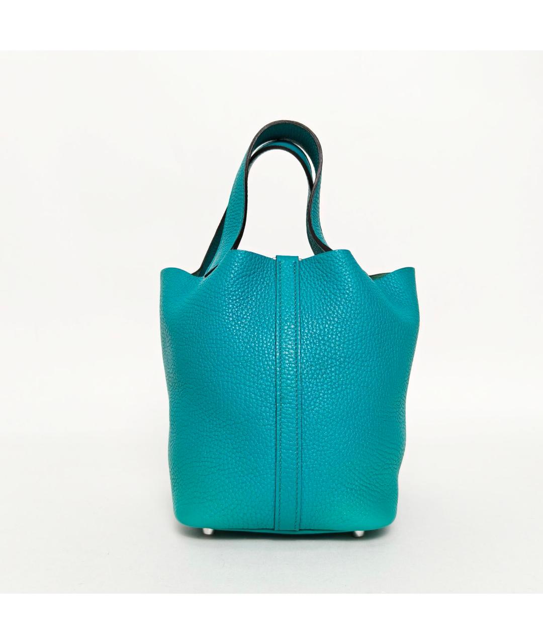 HERMES Голубая кожаная сумка с короткими ручками, фото 4