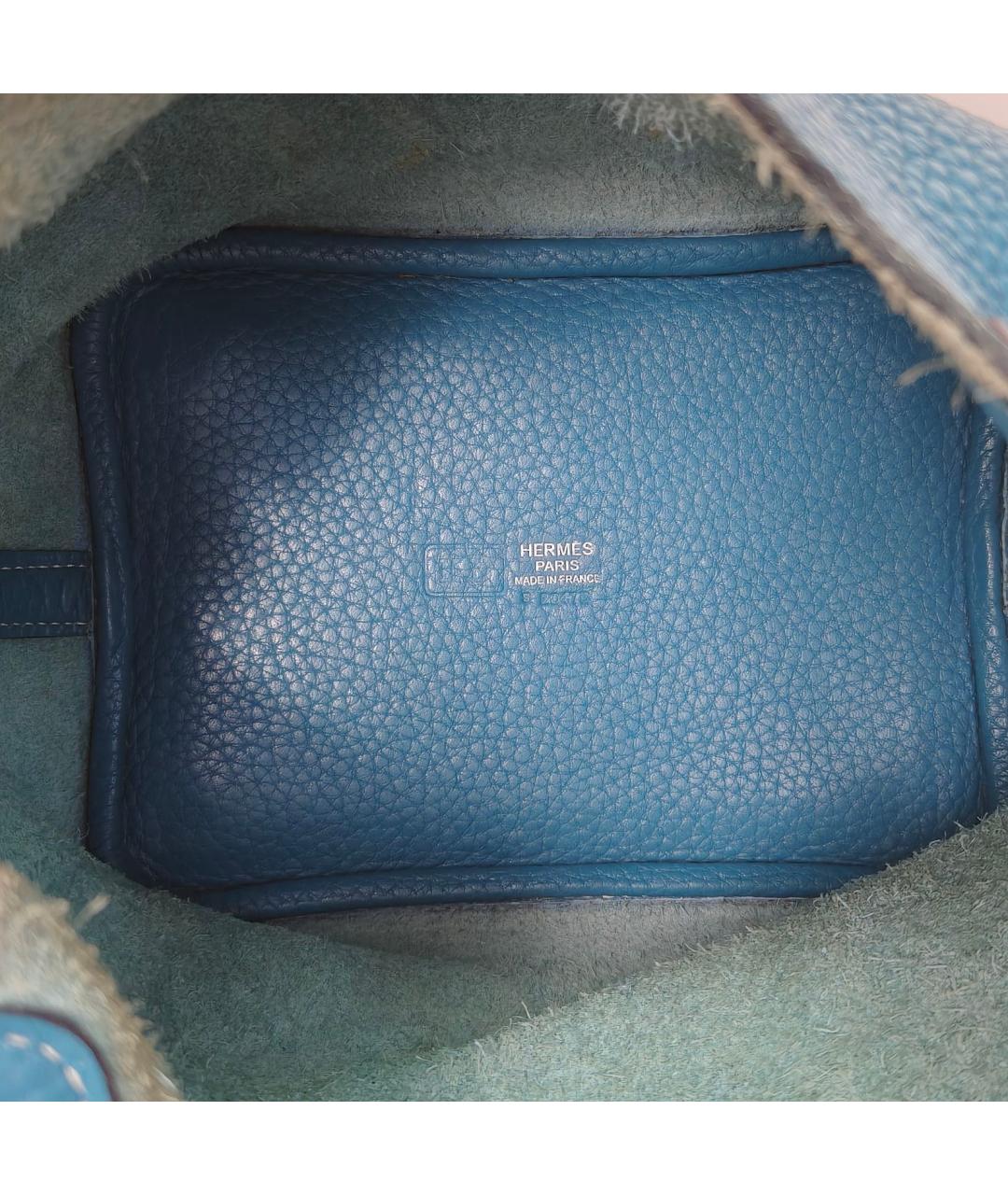HERMES Синяя кожаная сумка с короткими ручками, фото 6