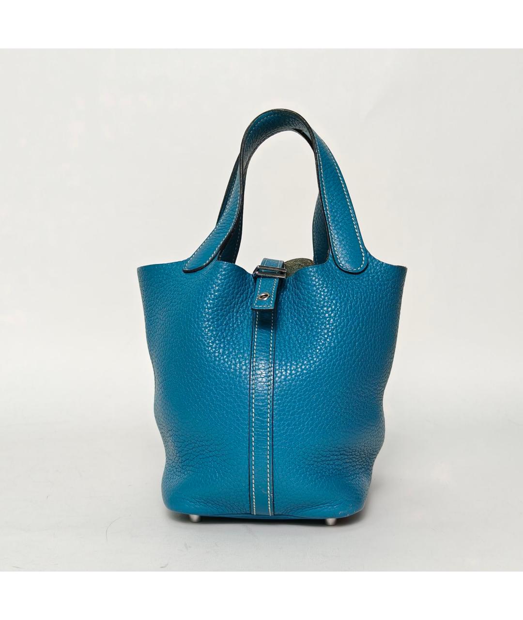 HERMES Синяя кожаная сумка с короткими ручками, фото 2