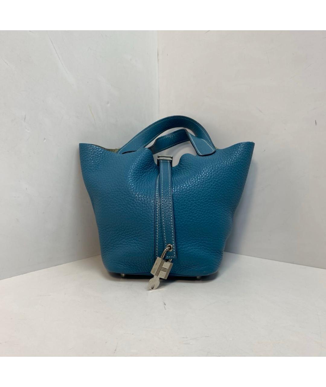 HERMES Синяя кожаная сумка с короткими ручками, фото 8