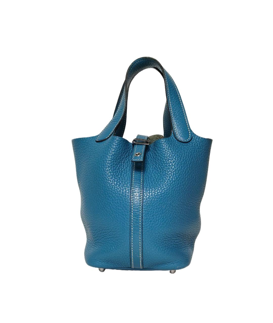 HERMES Синяя кожаная сумка с короткими ручками, фото 1