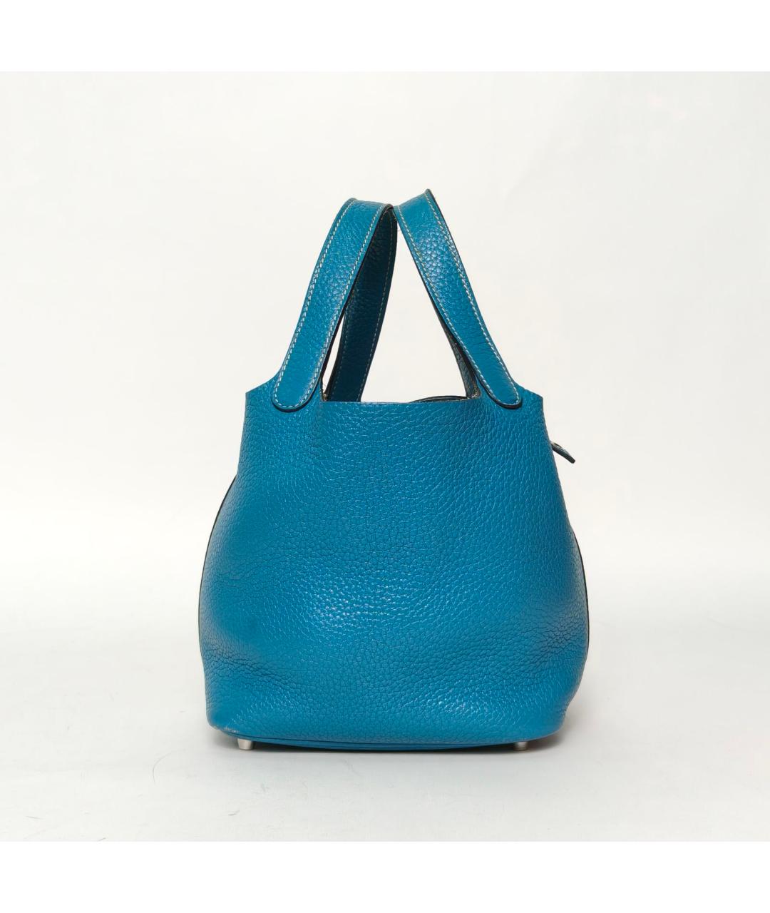 HERMES Синяя кожаная сумка с короткими ручками, фото 3