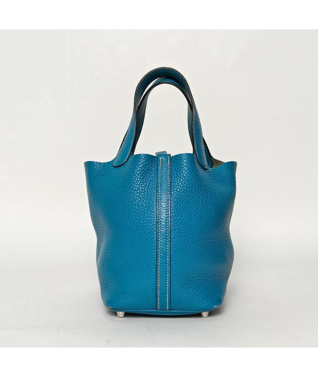 HERMES Синяя кожаная сумка с короткими ручками, фото 4