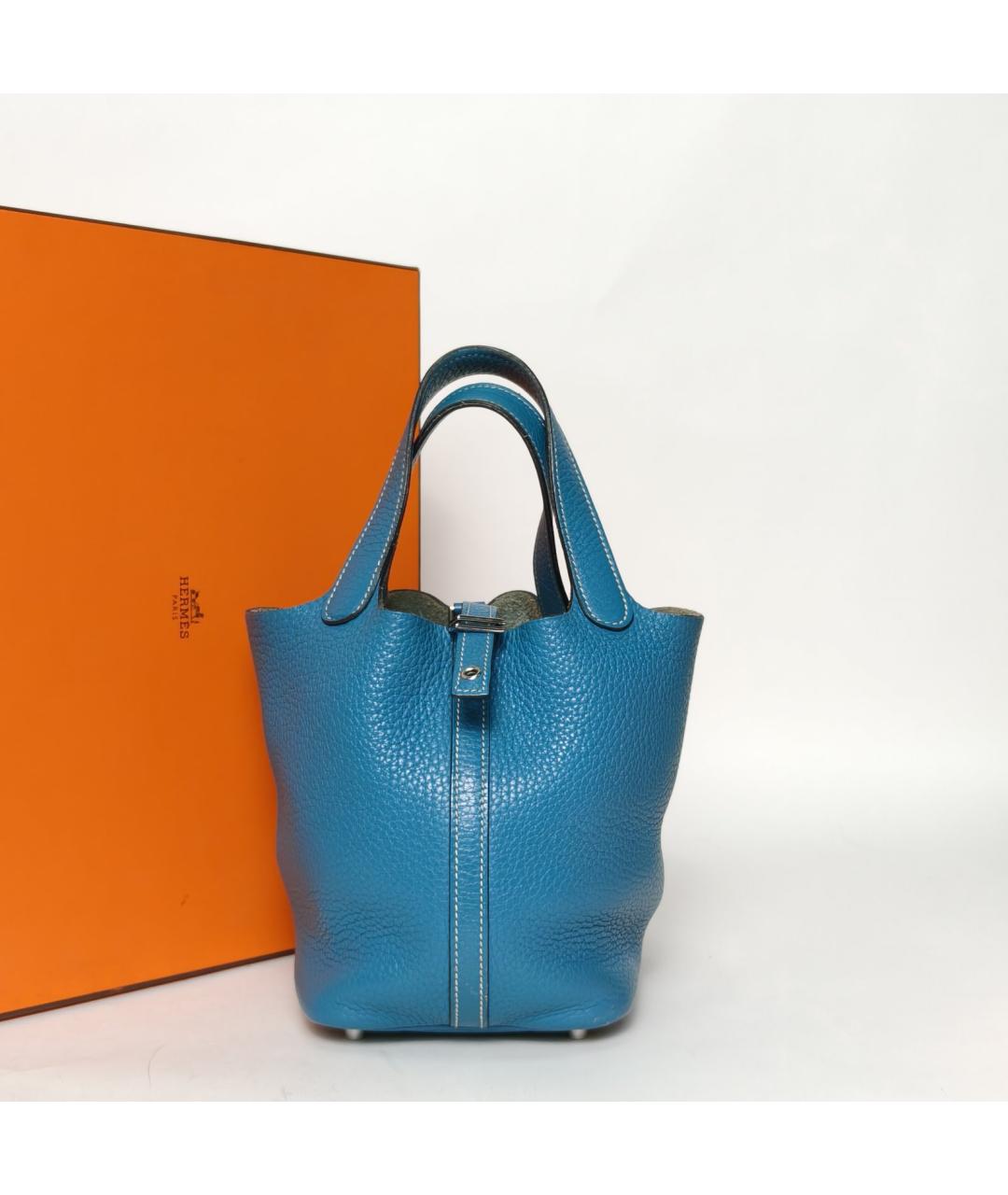 HERMES Синяя кожаная сумка с короткими ручками, фото 7