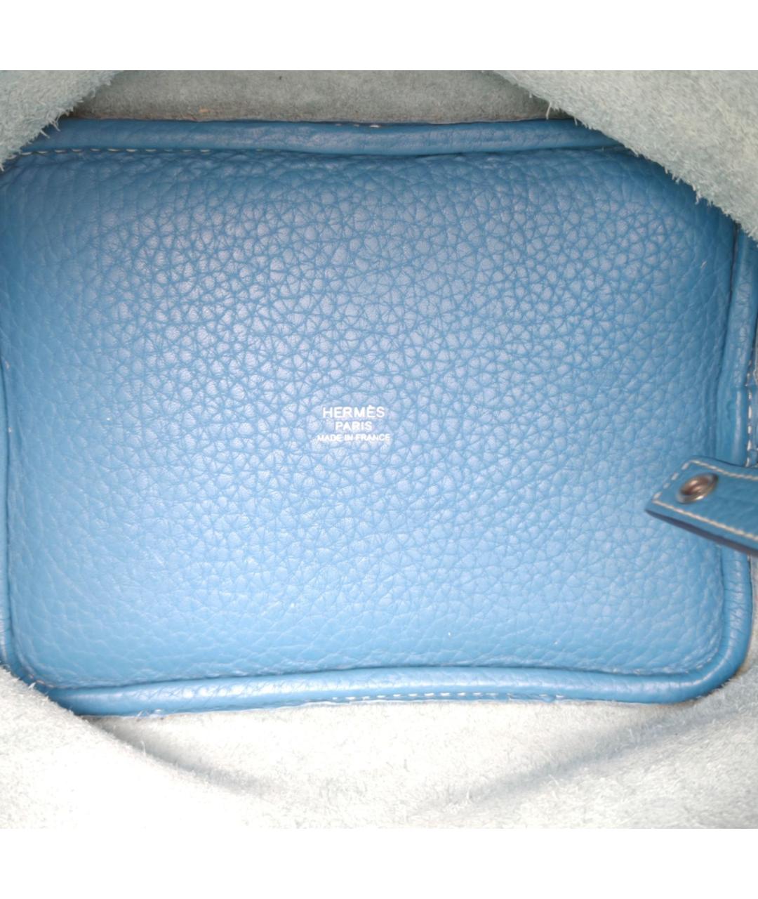 HERMES Голубая кожаная сумка с короткими ручками, фото 7