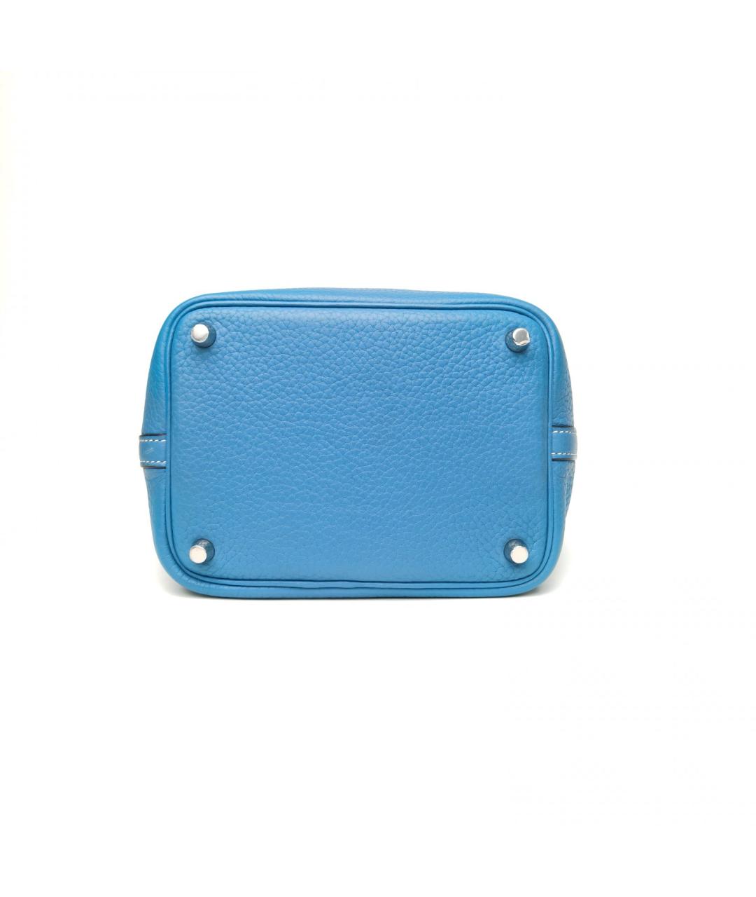 HERMES Голубая кожаная сумка с короткими ручками, фото 6