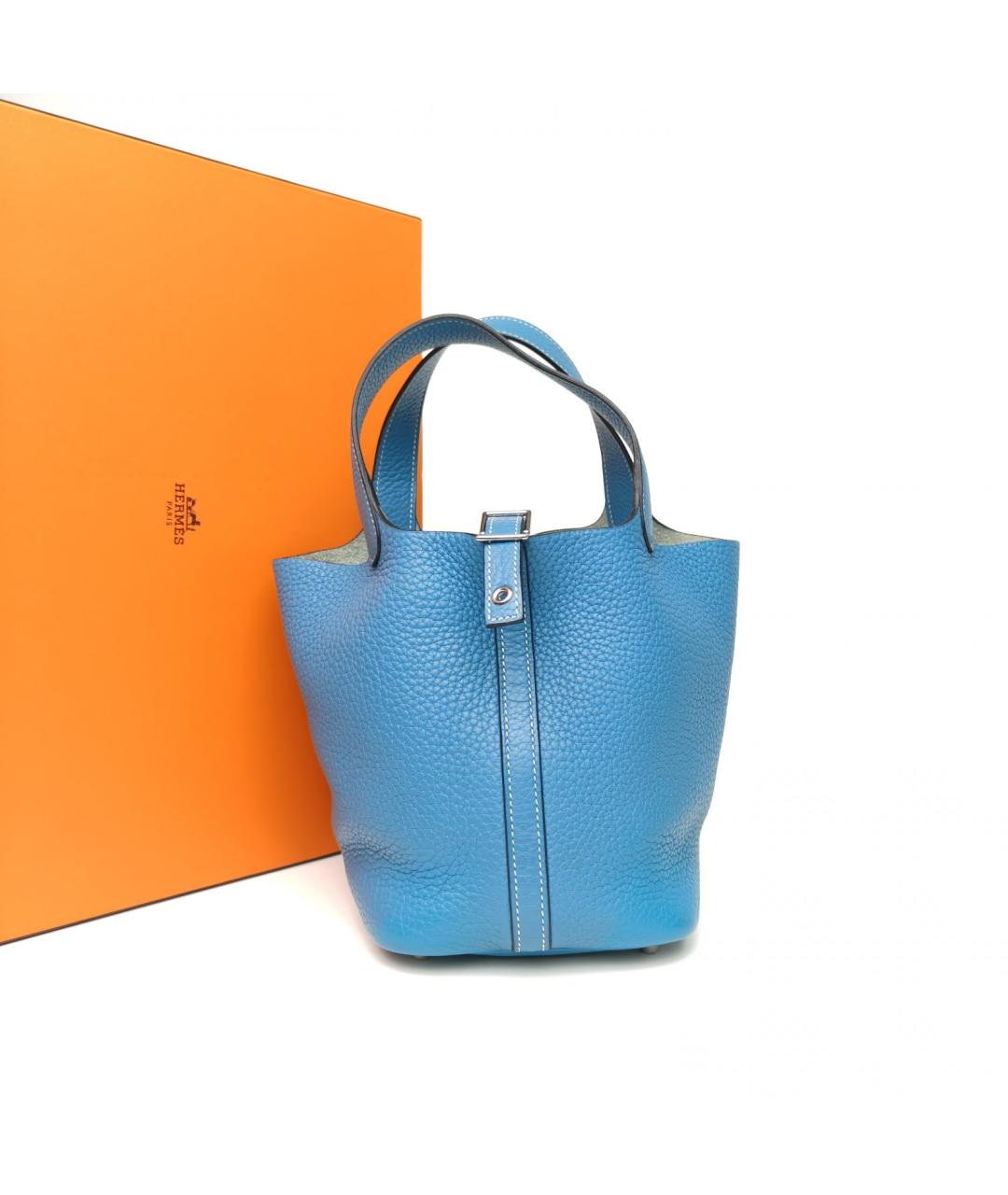 HERMES Голубая кожаная сумка с короткими ручками, фото 8