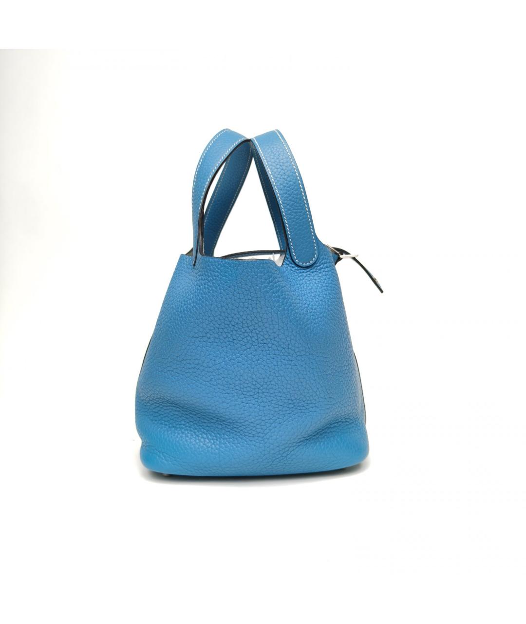 HERMES Голубая кожаная сумка с короткими ручками, фото 5
