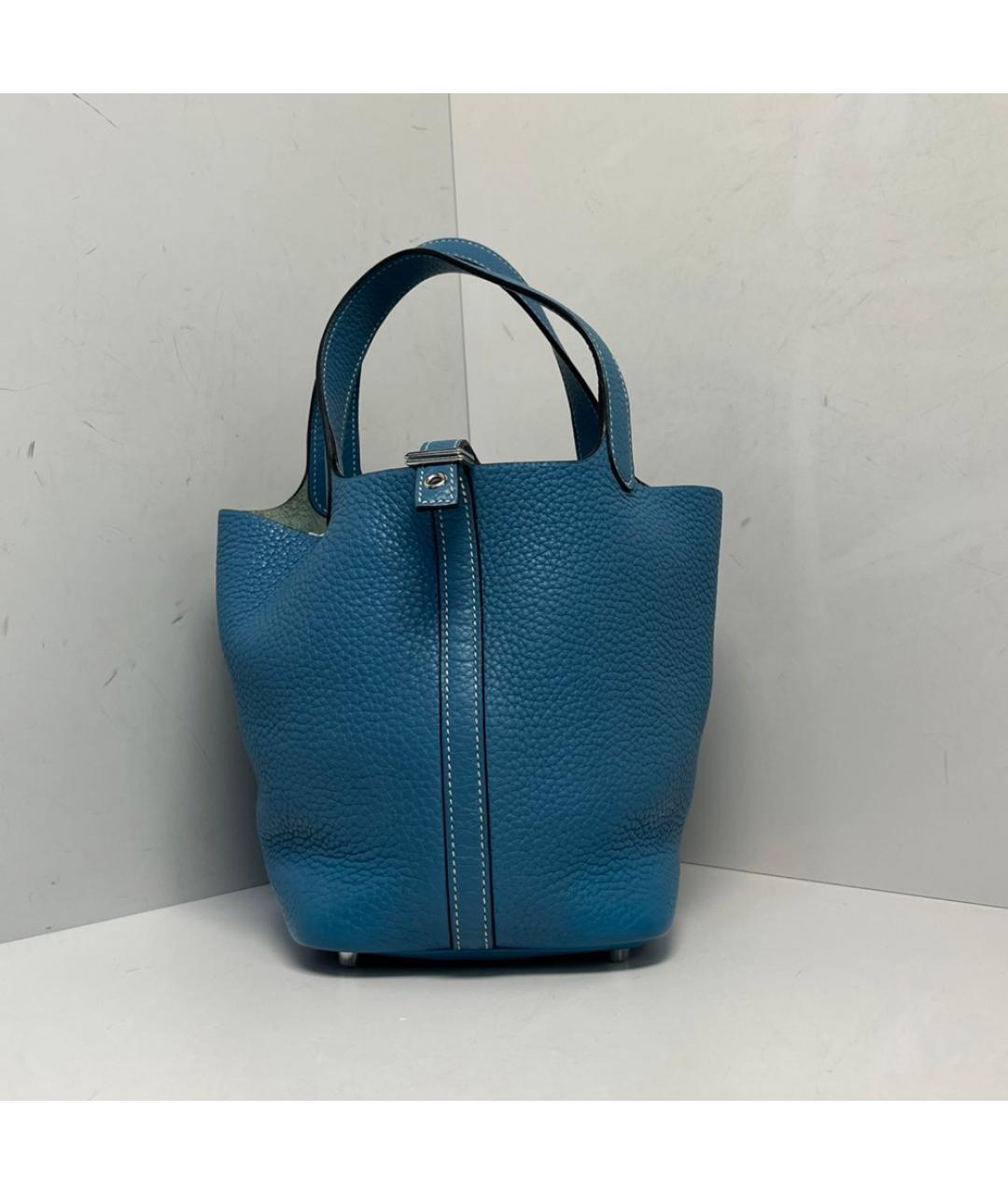 HERMES Голубая кожаная сумка с короткими ручками, фото 9