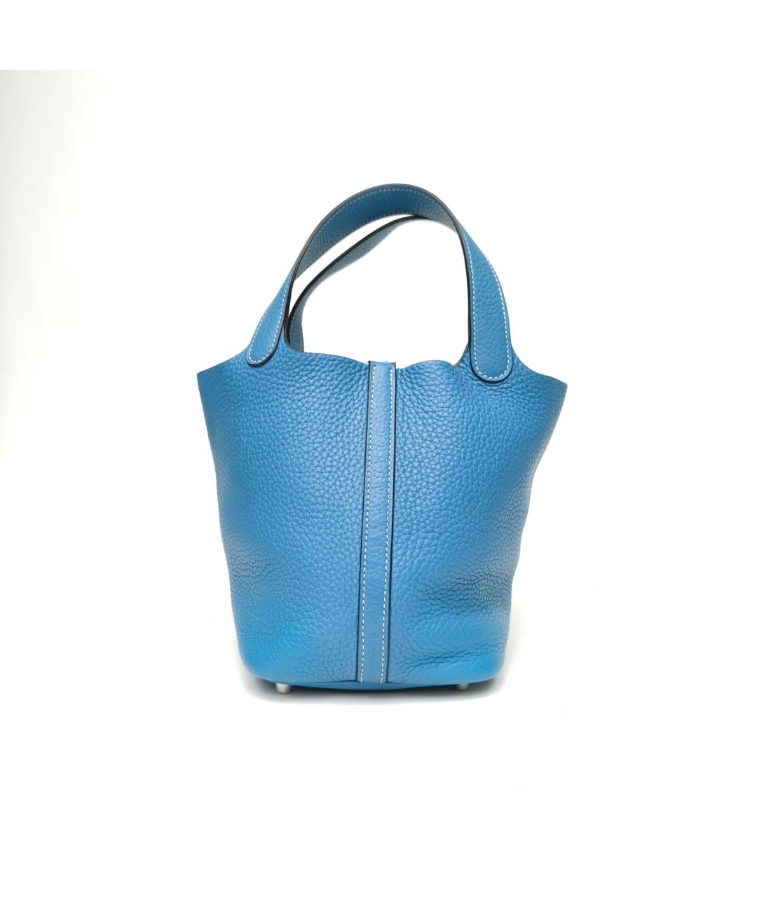HERMES Голубая кожаная сумка с короткими ручками, фото 4