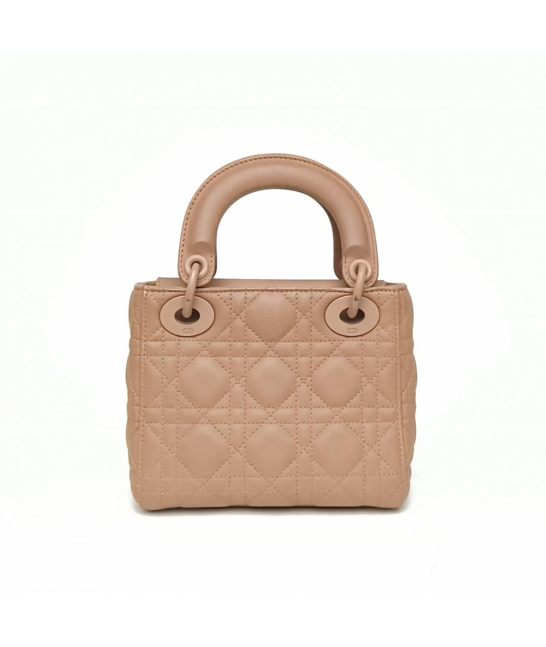 CHRISTIAN DIOR Бежевая кожаная сумка с короткими ручками, фото 6