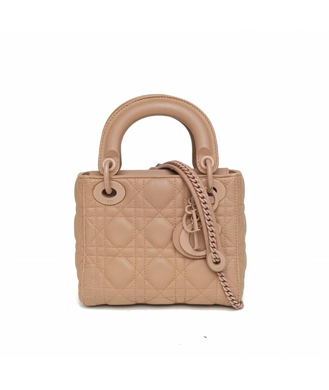 CHRISTIAN DIOR Бежевая кожаная сумка с короткими ручками, фото 4