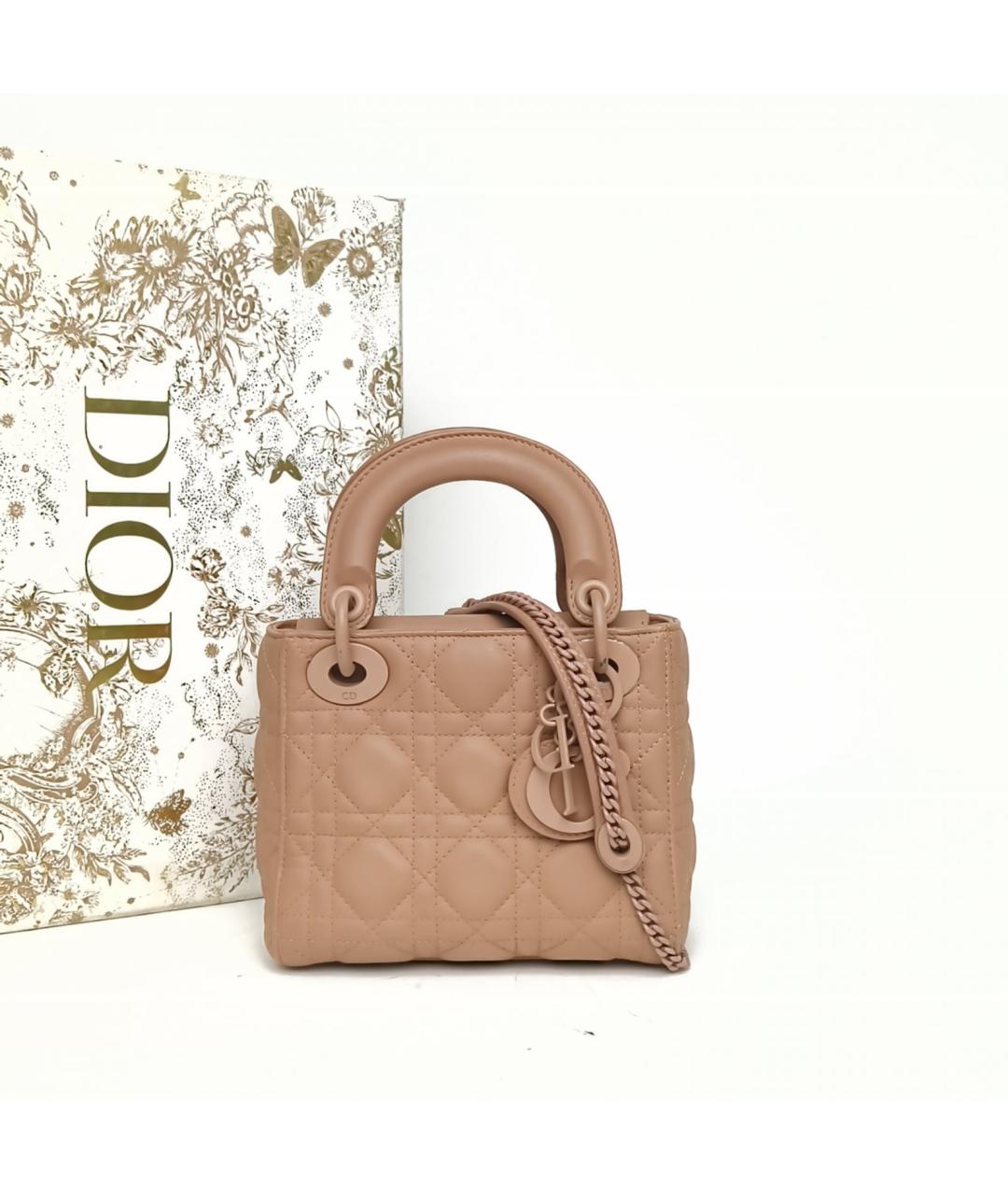 CHRISTIAN DIOR Бежевая кожаная сумка с короткими ручками, фото 3