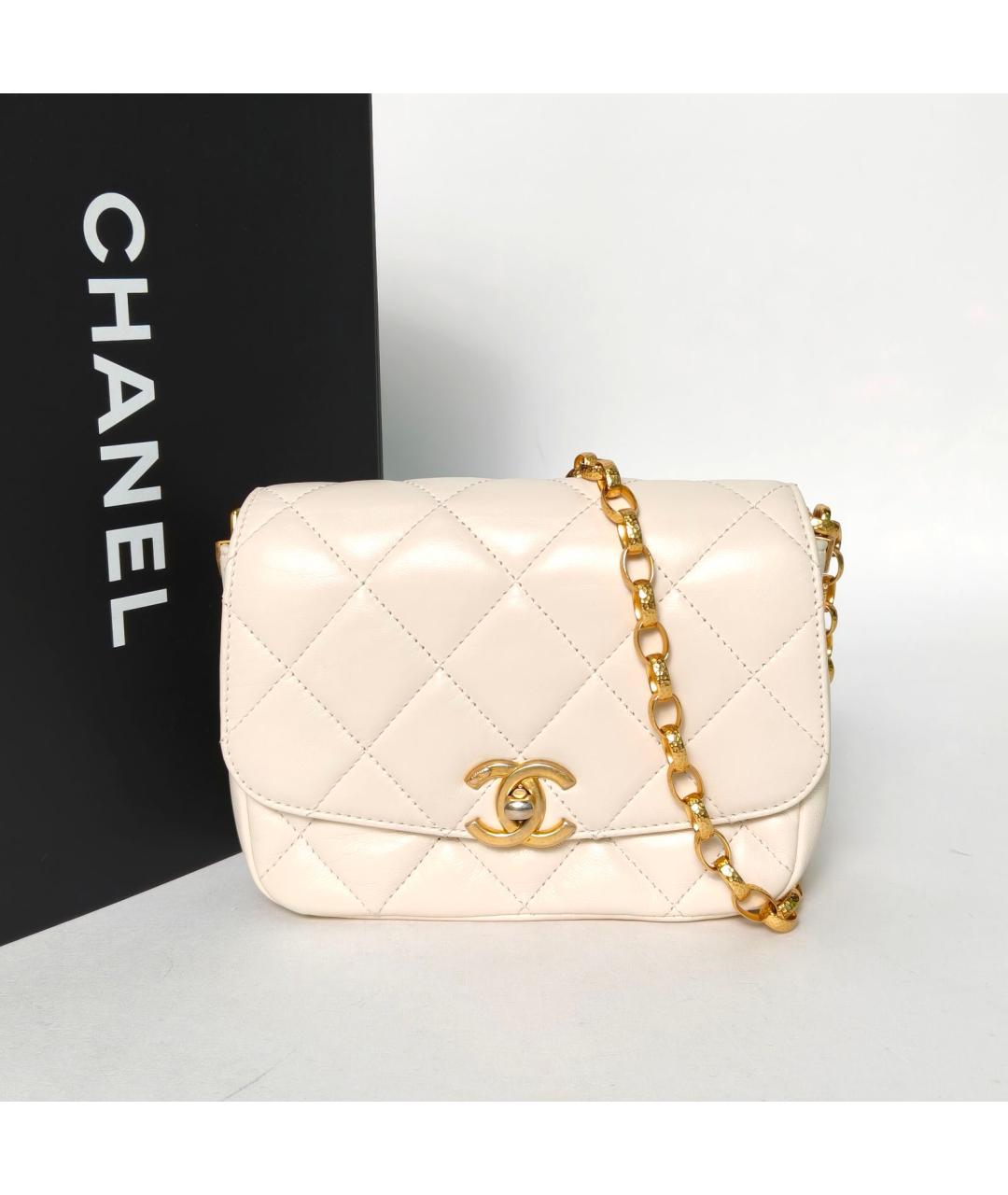 CHANEL Белая кожаная сумка через плечо, фото 9