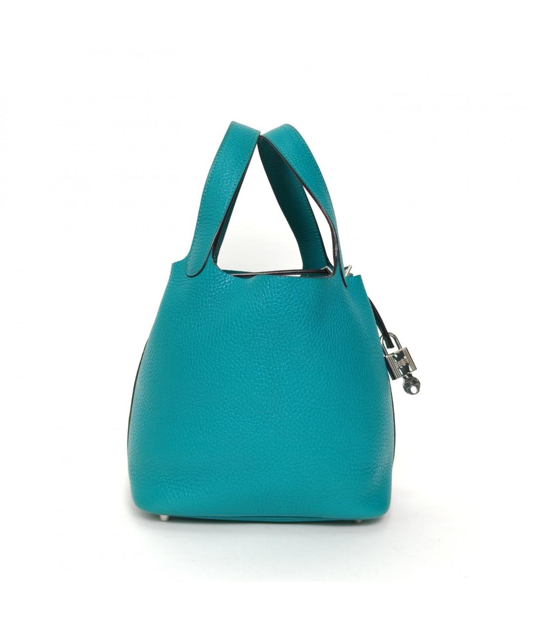 HERMES Бирюзовая кожаная сумка с короткими ручками, фото 3