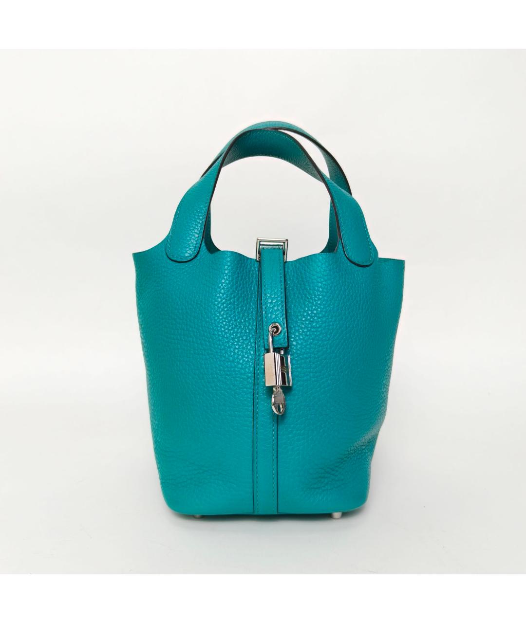 HERMES Бирюзовая кожаная сумка с короткими ручками, фото 2