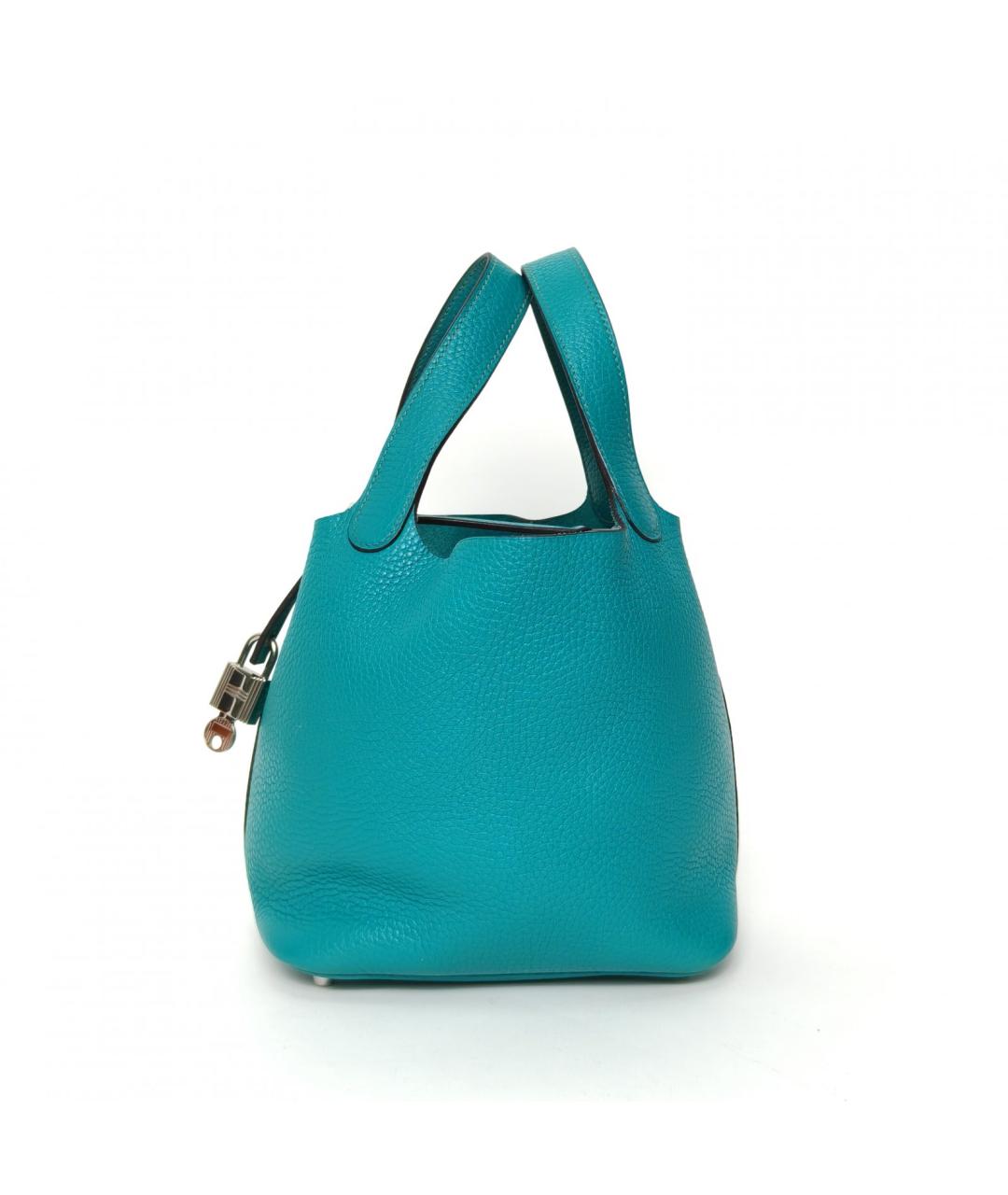HERMES Бирюзовая кожаная сумка с короткими ручками, фото 5