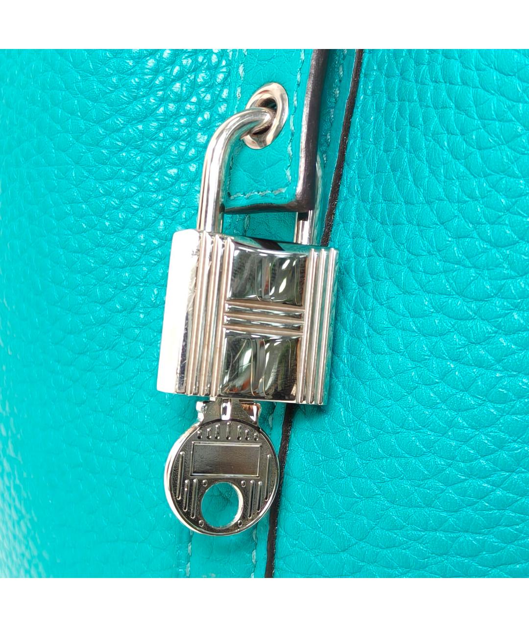 HERMES Бирюзовая кожаная сумка с короткими ручками, фото 7