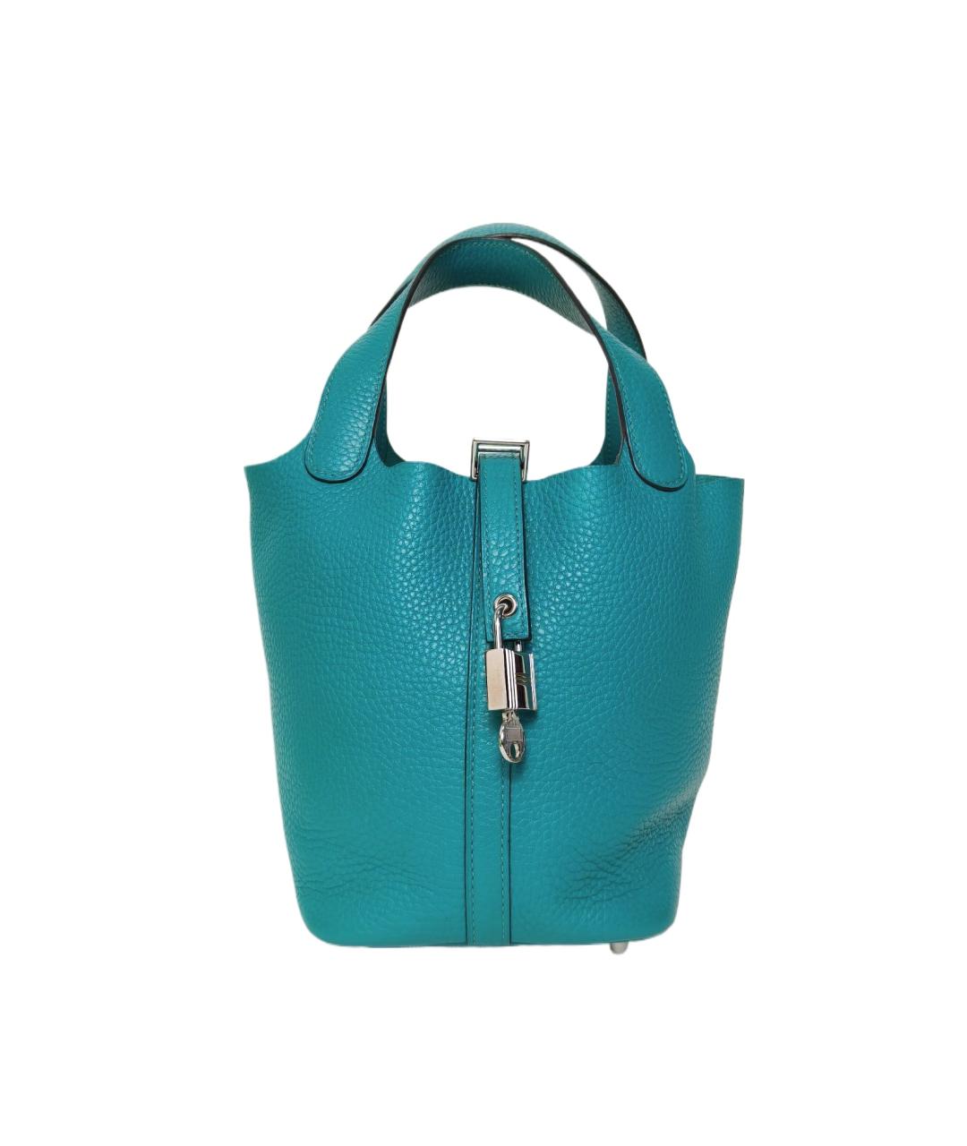 HERMES Бирюзовая кожаная сумка с короткими ручками, фото 1