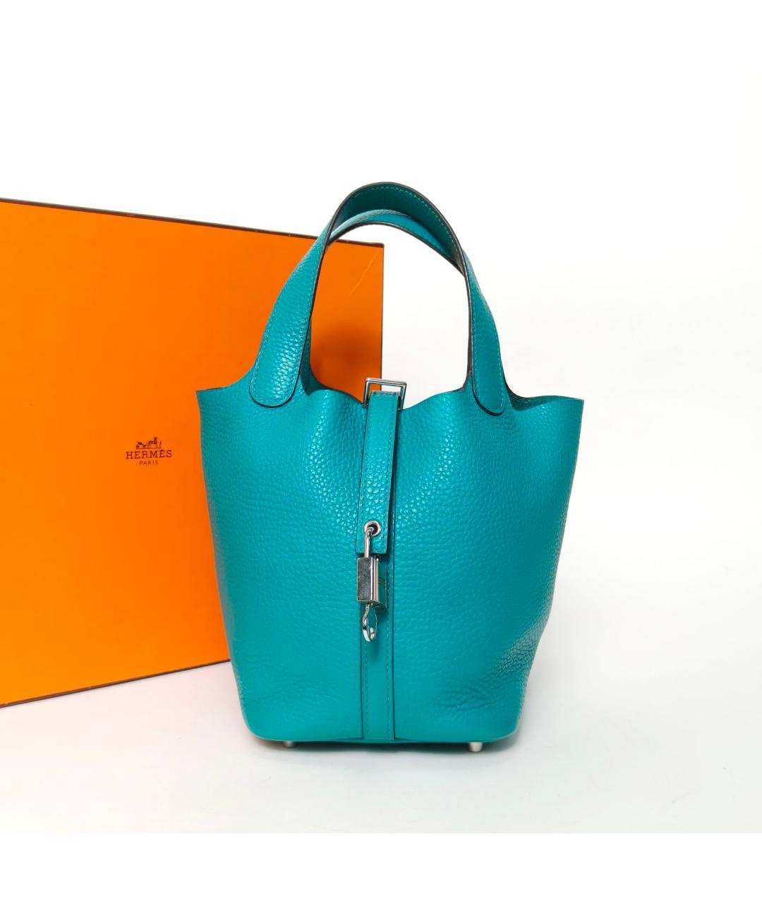 HERMES Бирюзовая кожаная сумка с короткими ручками, фото 9