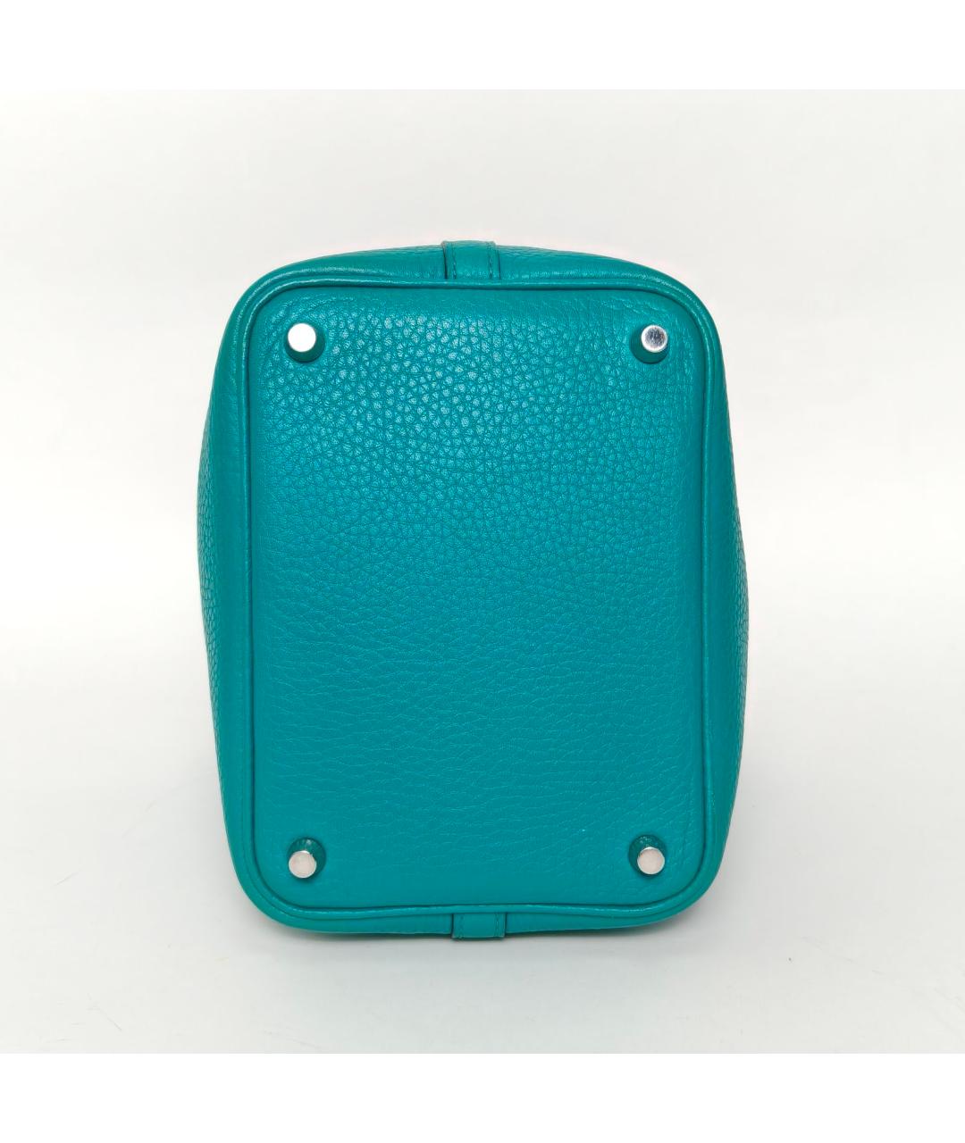 HERMES Бирюзовая кожаная сумка с короткими ручками, фото 6