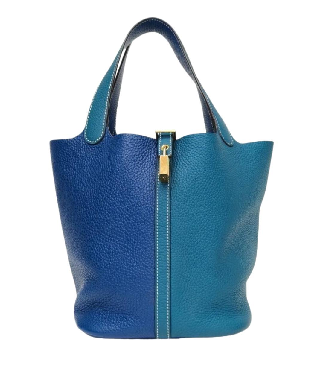 HERMES Синяя кожаная сумка с короткими ручками, фото 1