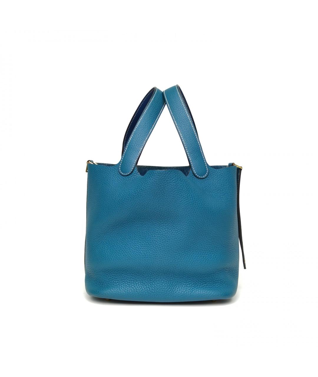 HERMES Синяя кожаная сумка с короткими ручками, фото 5