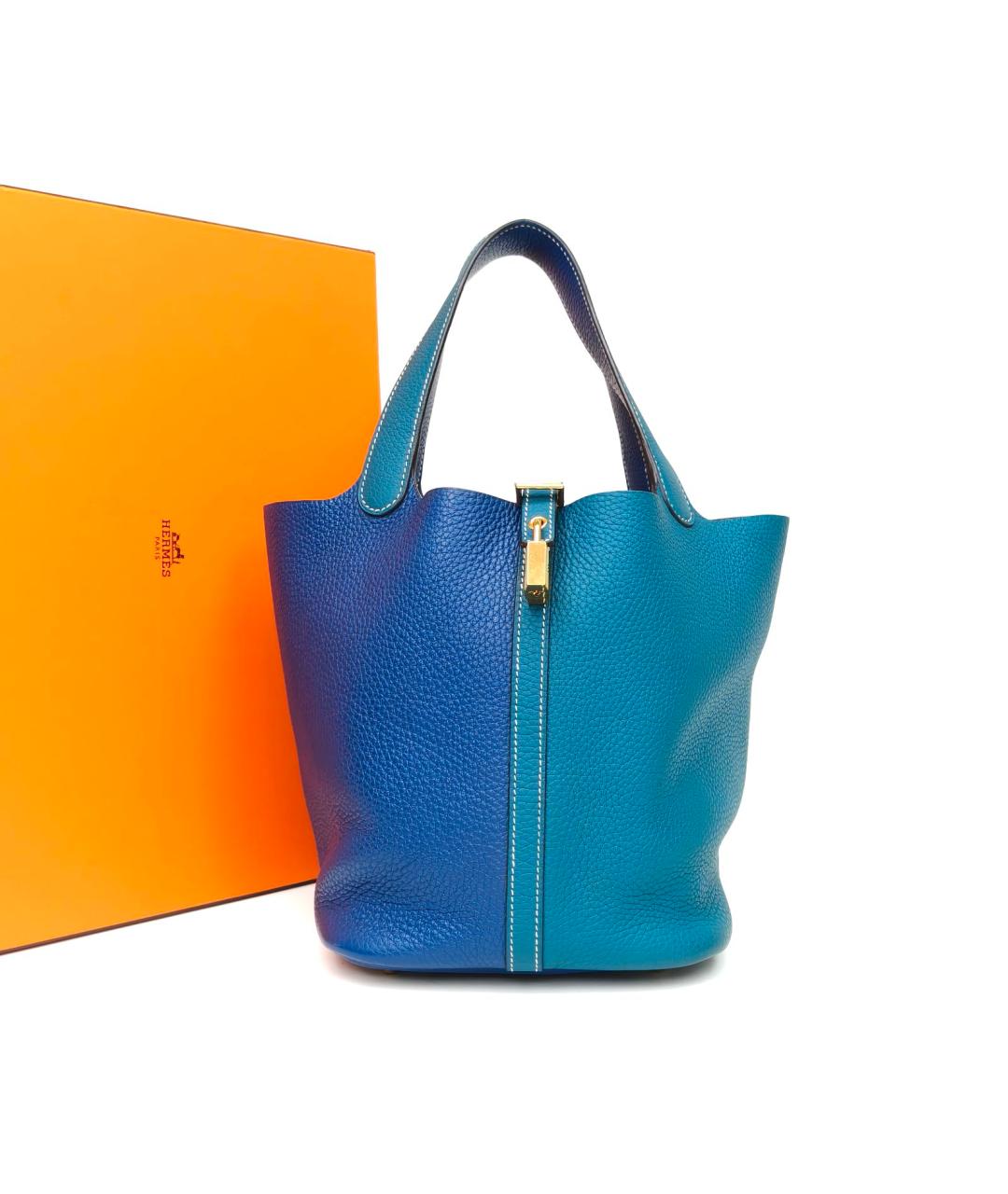 HERMES Синяя кожаная сумка с короткими ручками, фото 9