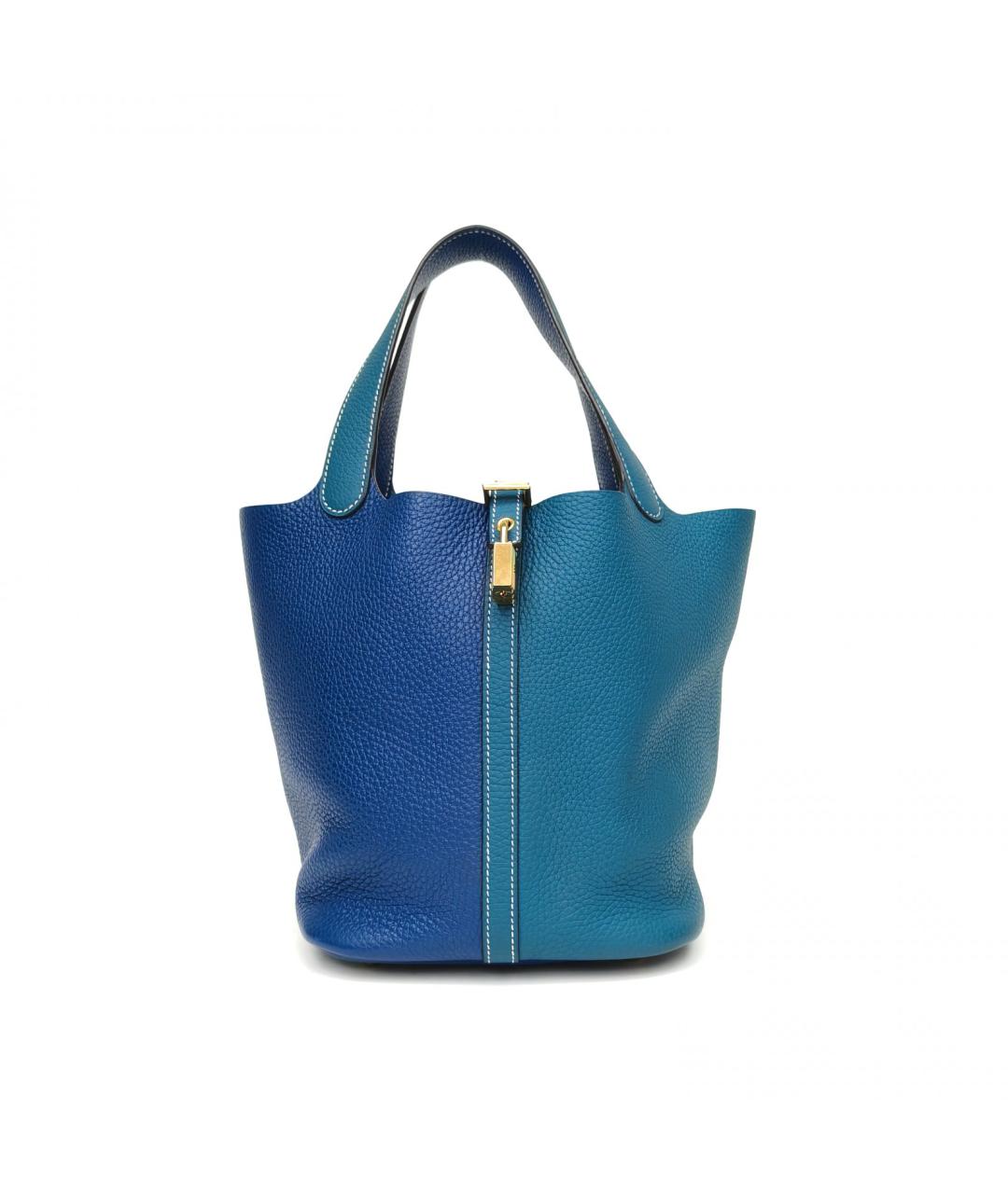 HERMES Синяя кожаная сумка с короткими ручками, фото 2