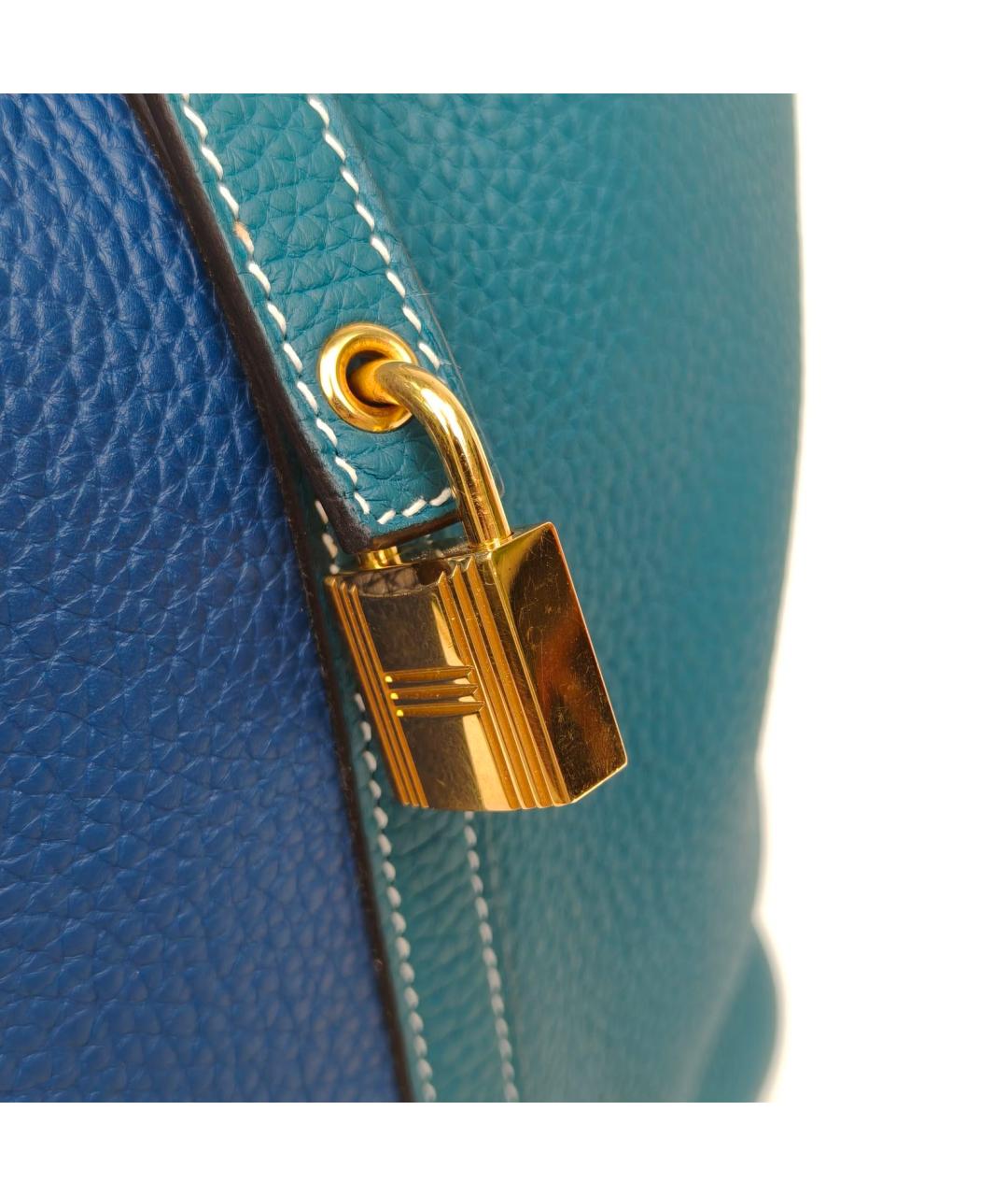 HERMES Синяя кожаная сумка с короткими ручками, фото 6