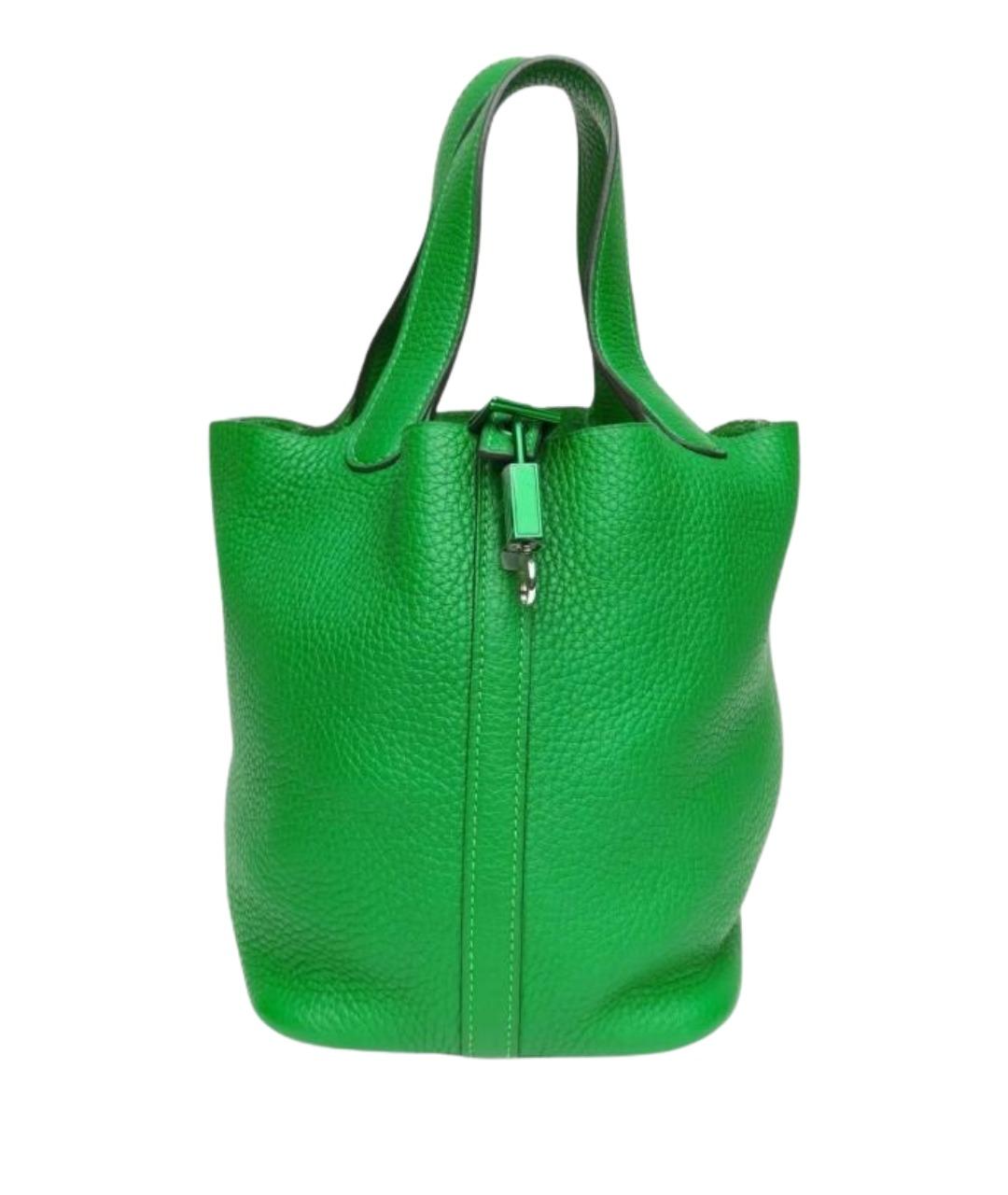HERMES Зеленая кожаная сумка с короткими ручками, фото 1