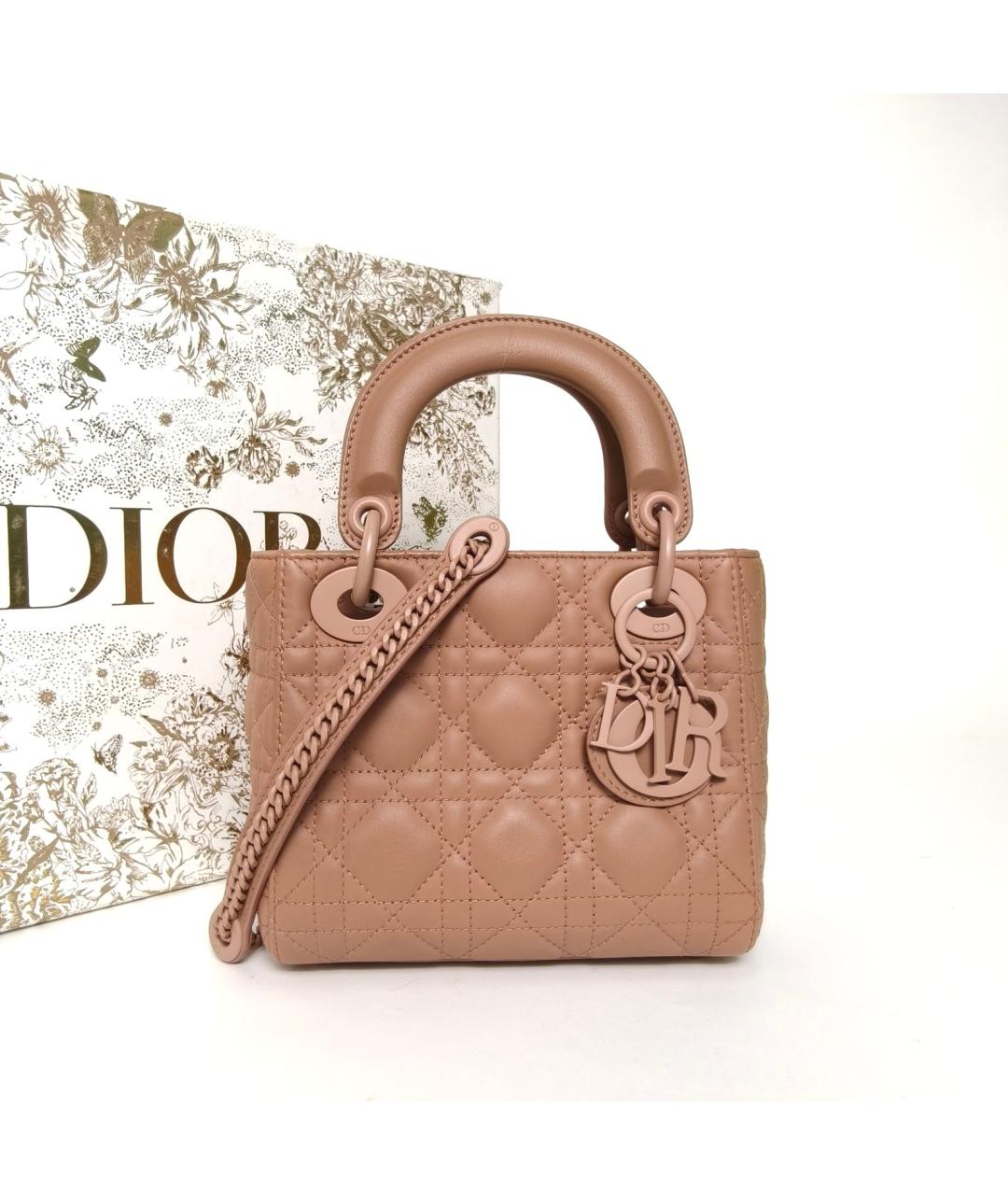 CHRISTIAN DIOR Бежевая кожаная сумка с короткими ручками, фото 5