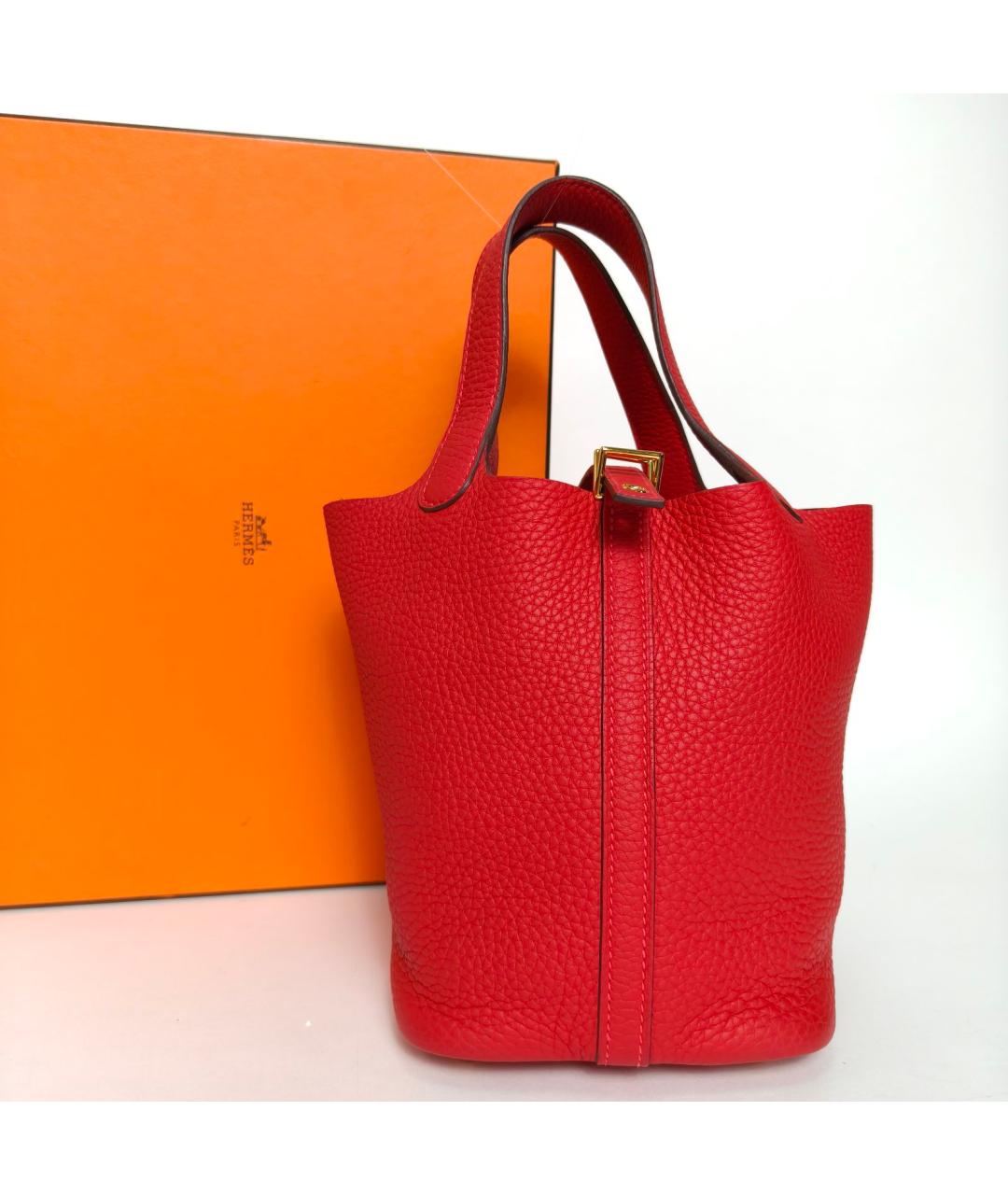 HERMES Красная кожаная сумка с короткими ручками, фото 8