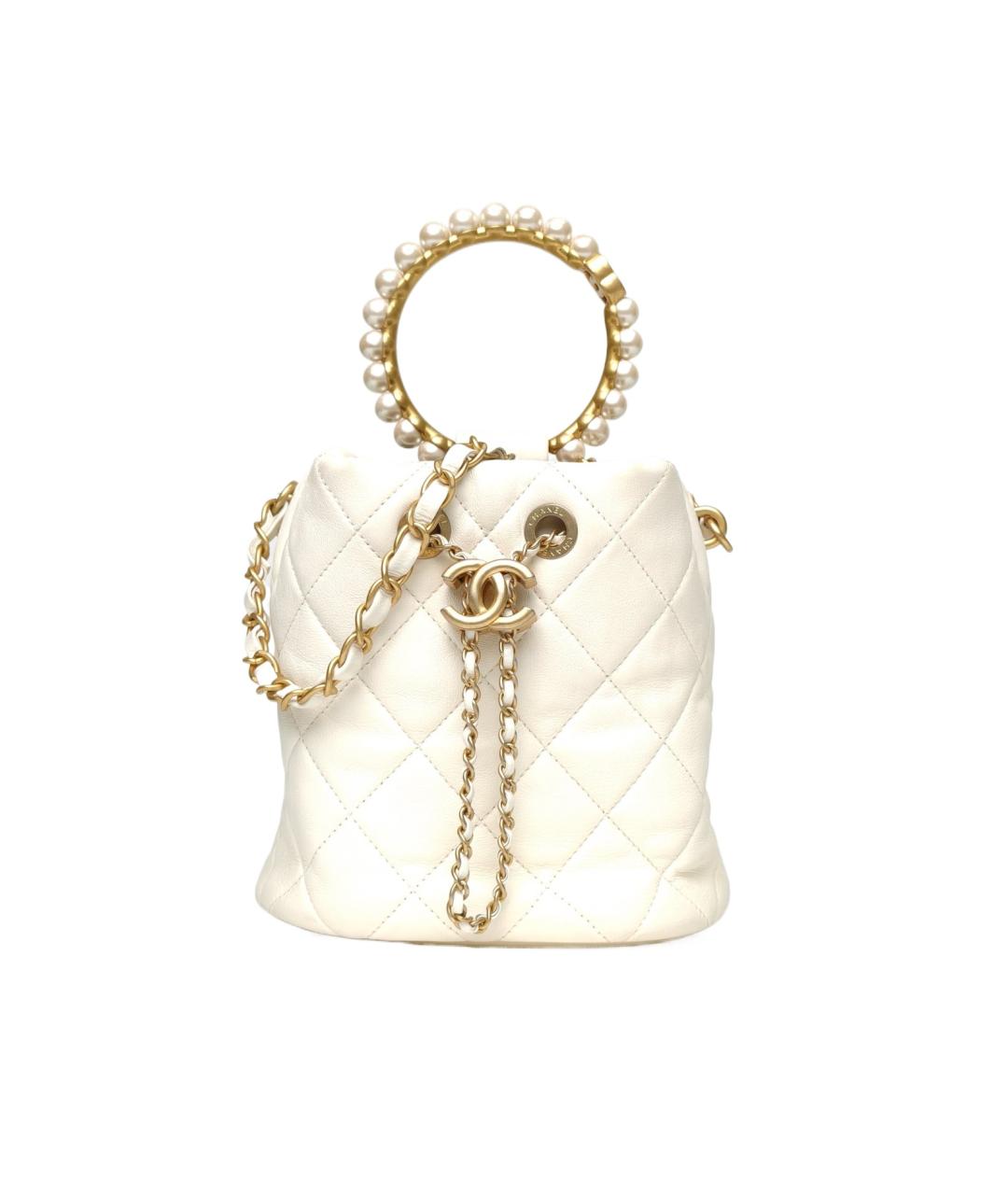 CHANEL Белая кожаная сумка с короткими ручками, фото 1