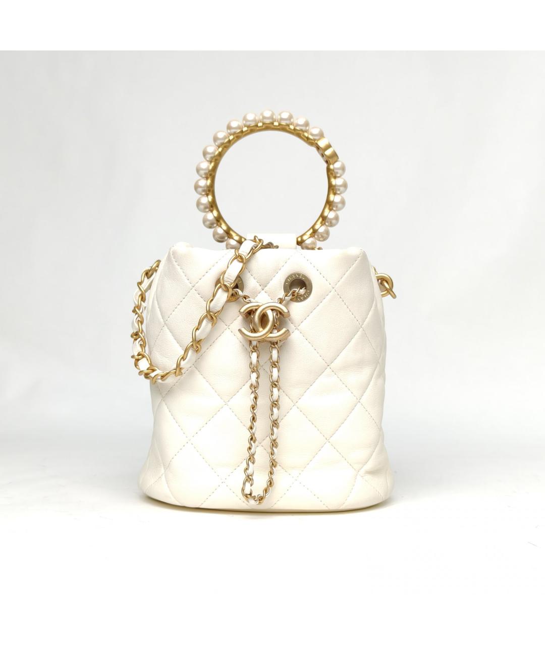 CHANEL Белая кожаная сумка с короткими ручками, фото 3
