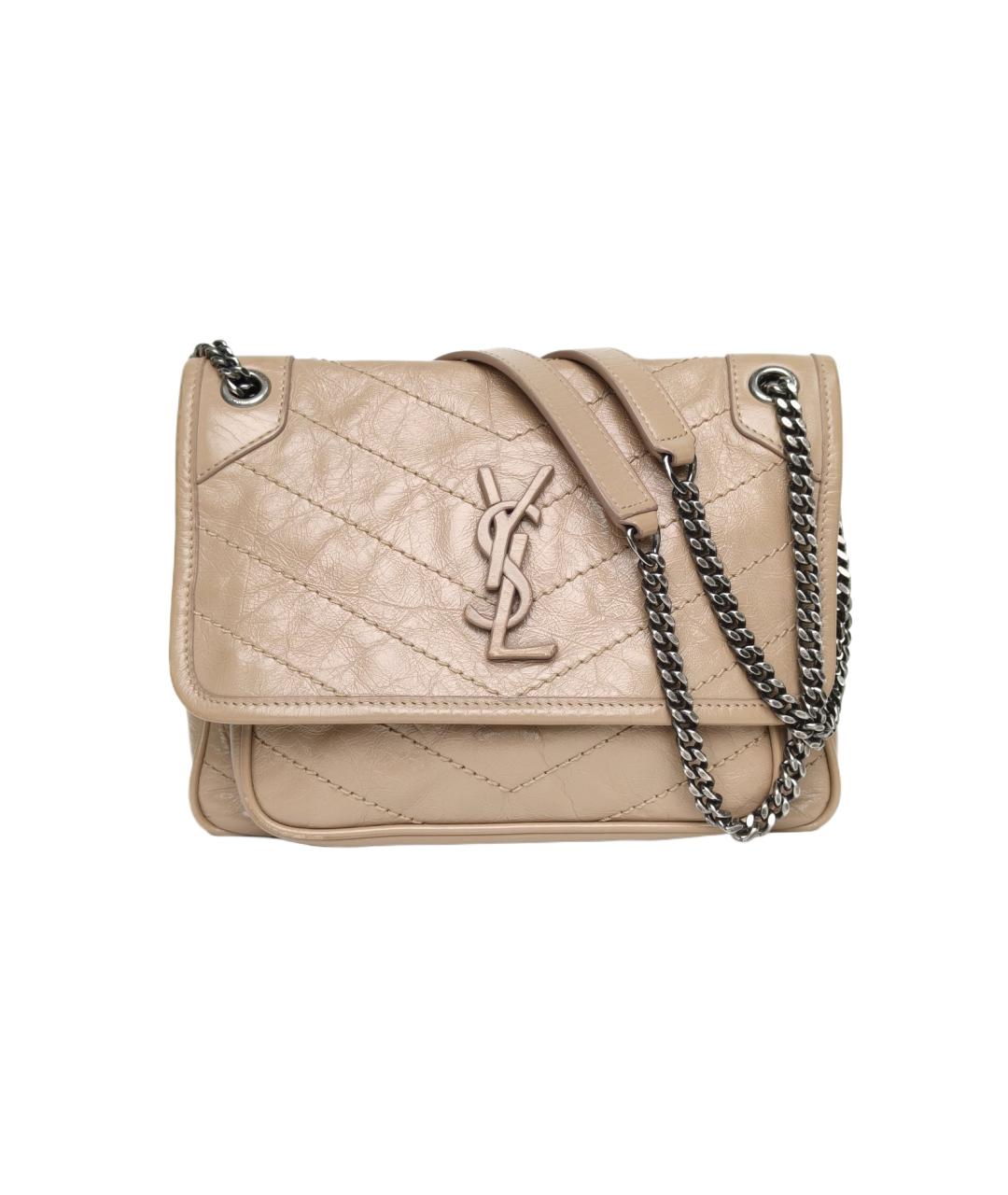 SAINT LAURENT Бежевая кожаная сумка через плечо, фото 10