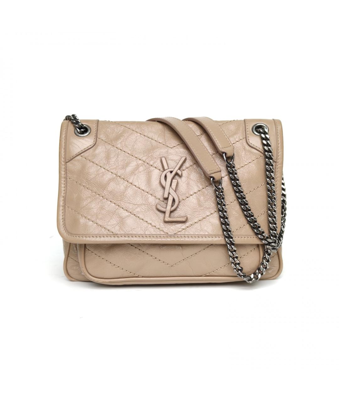 SAINT LAURENT Бежевая кожаная сумка через плечо, фото 2