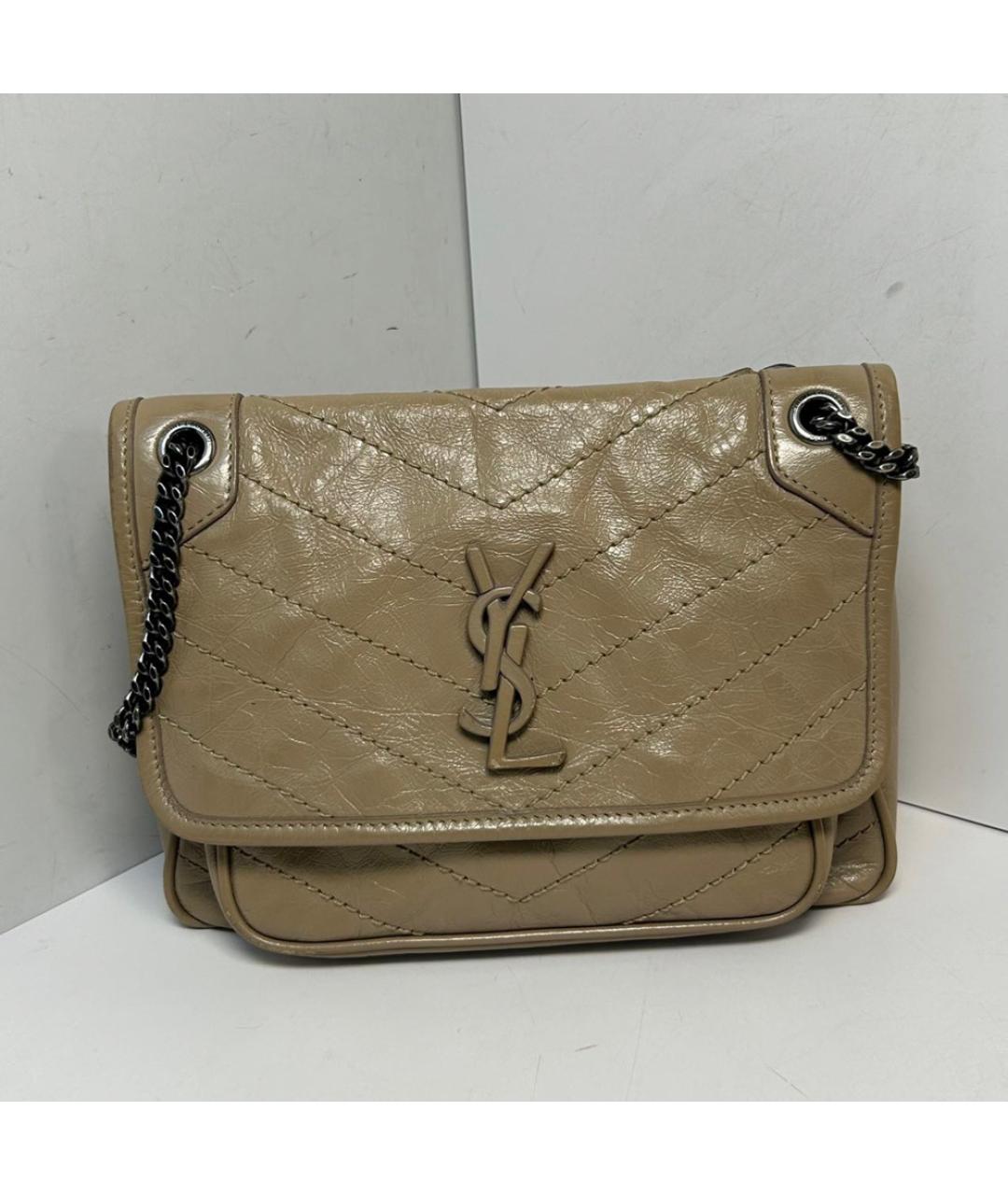 SAINT LAURENT Бежевая кожаная сумка через плечо, фото 9