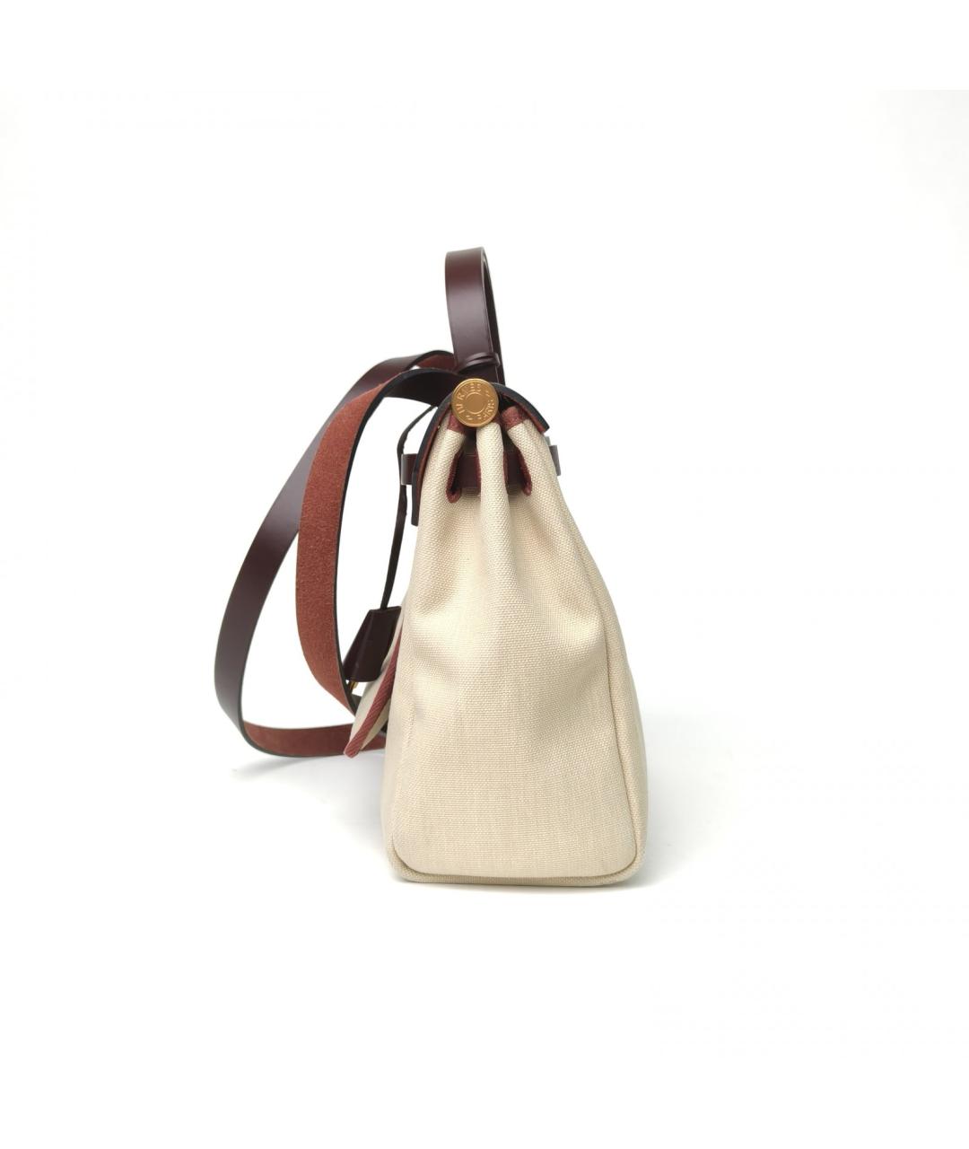 HERMES Бежевая тканевая сумка через плечо, фото 5