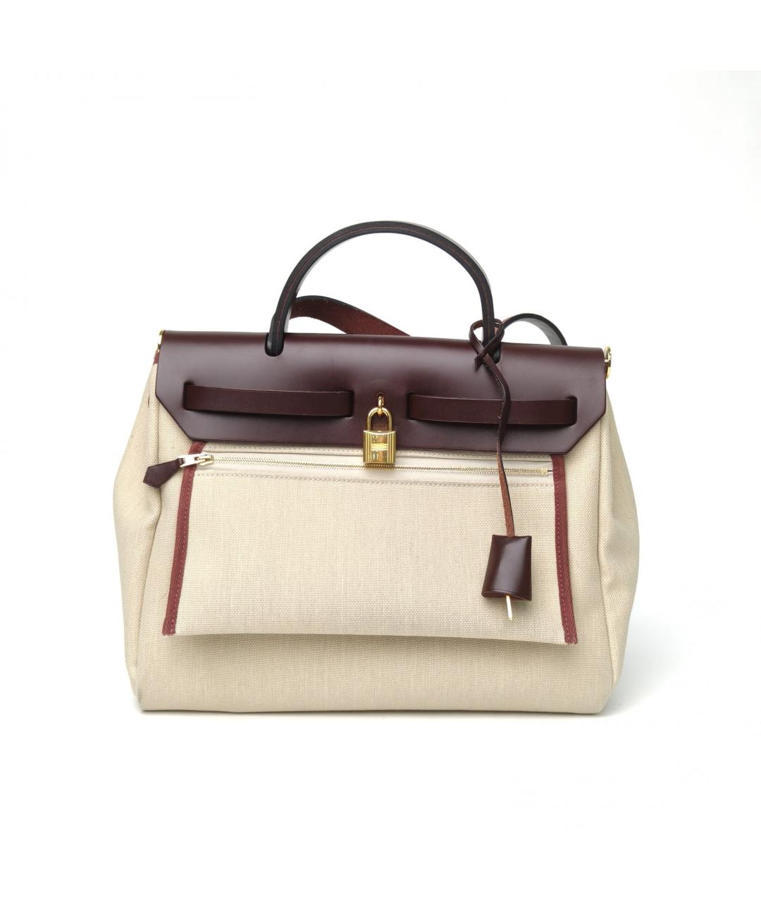 HERMES Бежевая тканевая сумка через плечо, фото 4