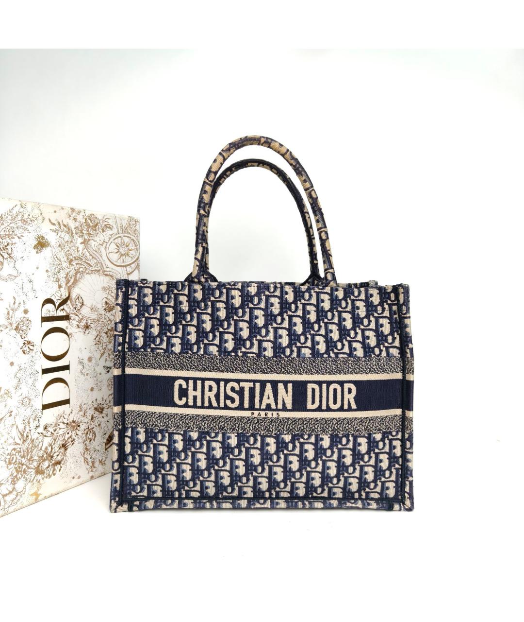 CHRISTIAN DIOR Темно-синяя тканевая сумка тоут, фото 8