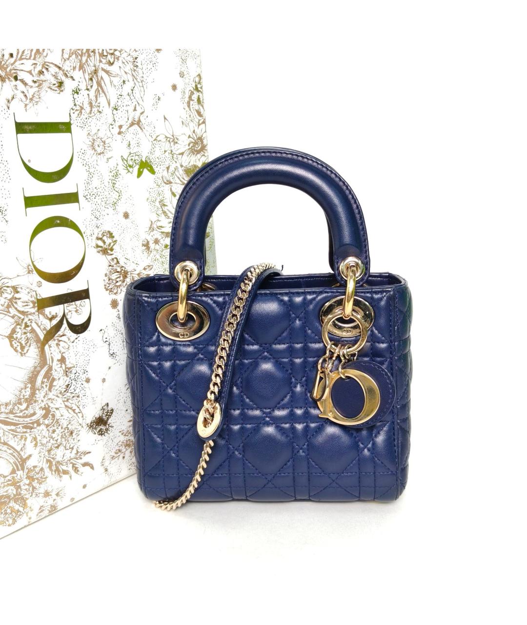 CHRISTIAN DIOR Темно-синяя кожаная сумка с короткими ручками, фото 9