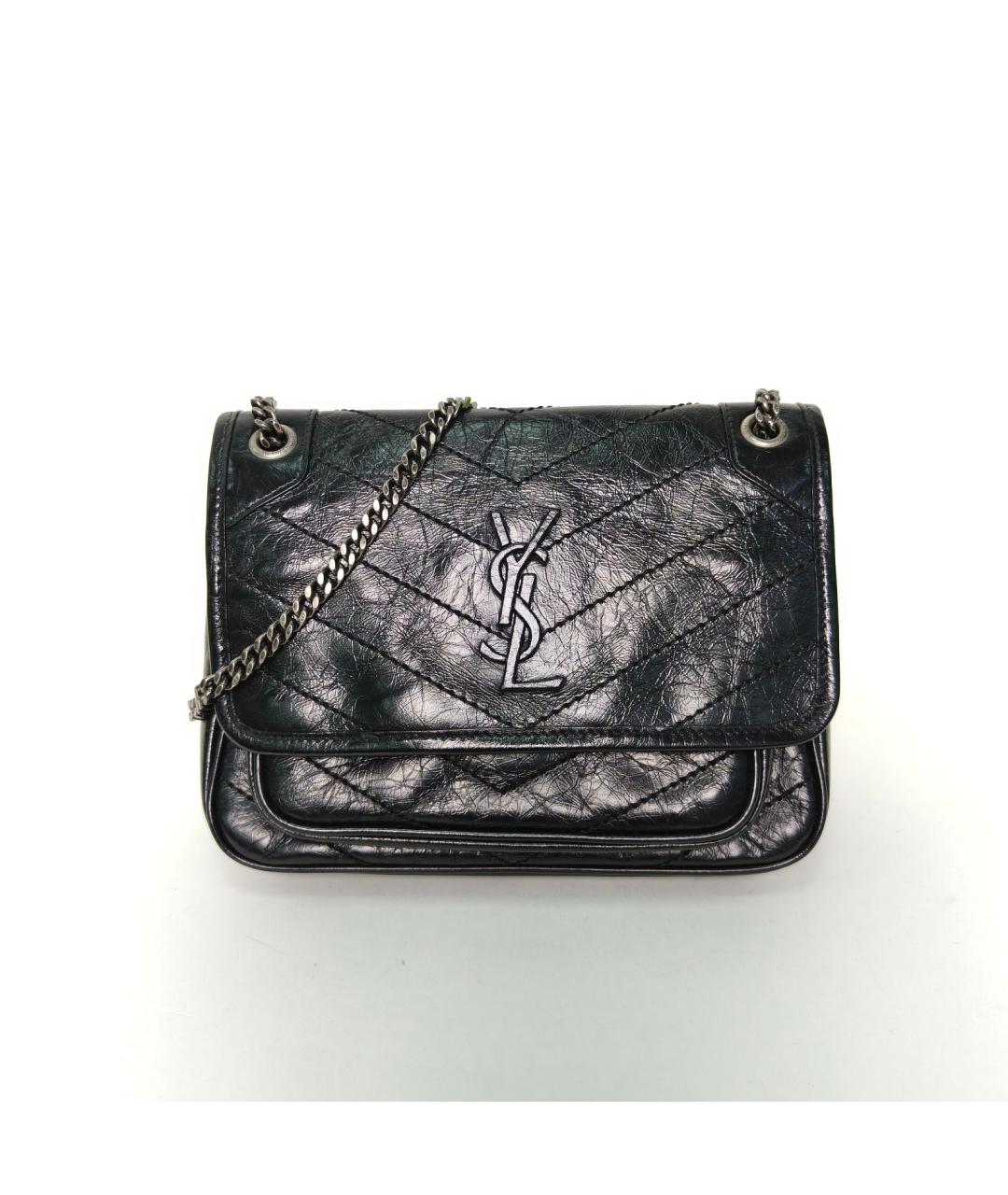 SAINT LAURENT Черная кожаная сумка через плечо, фото 2