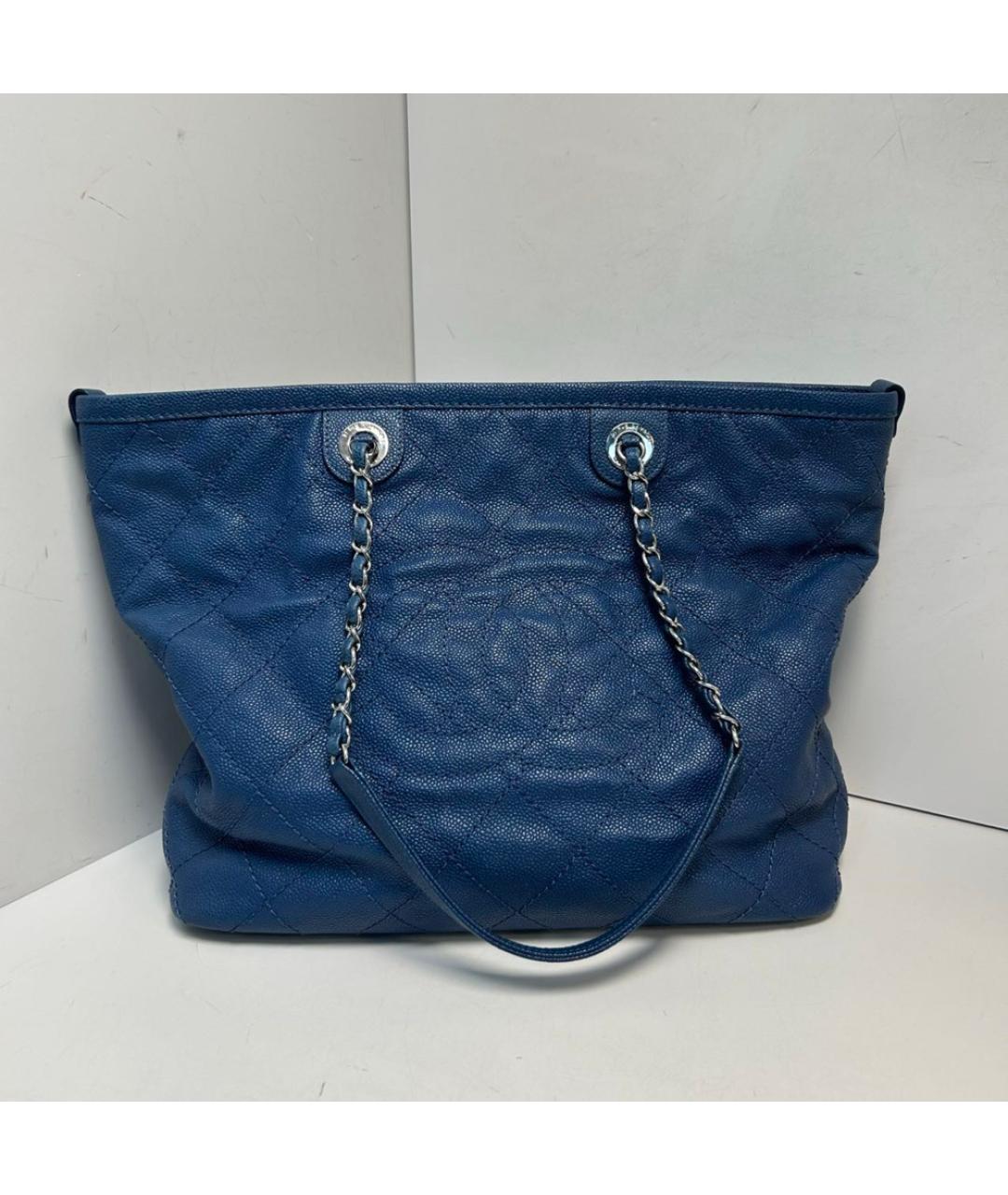 CHANEL Синяя меховая сумка тоут, фото 9