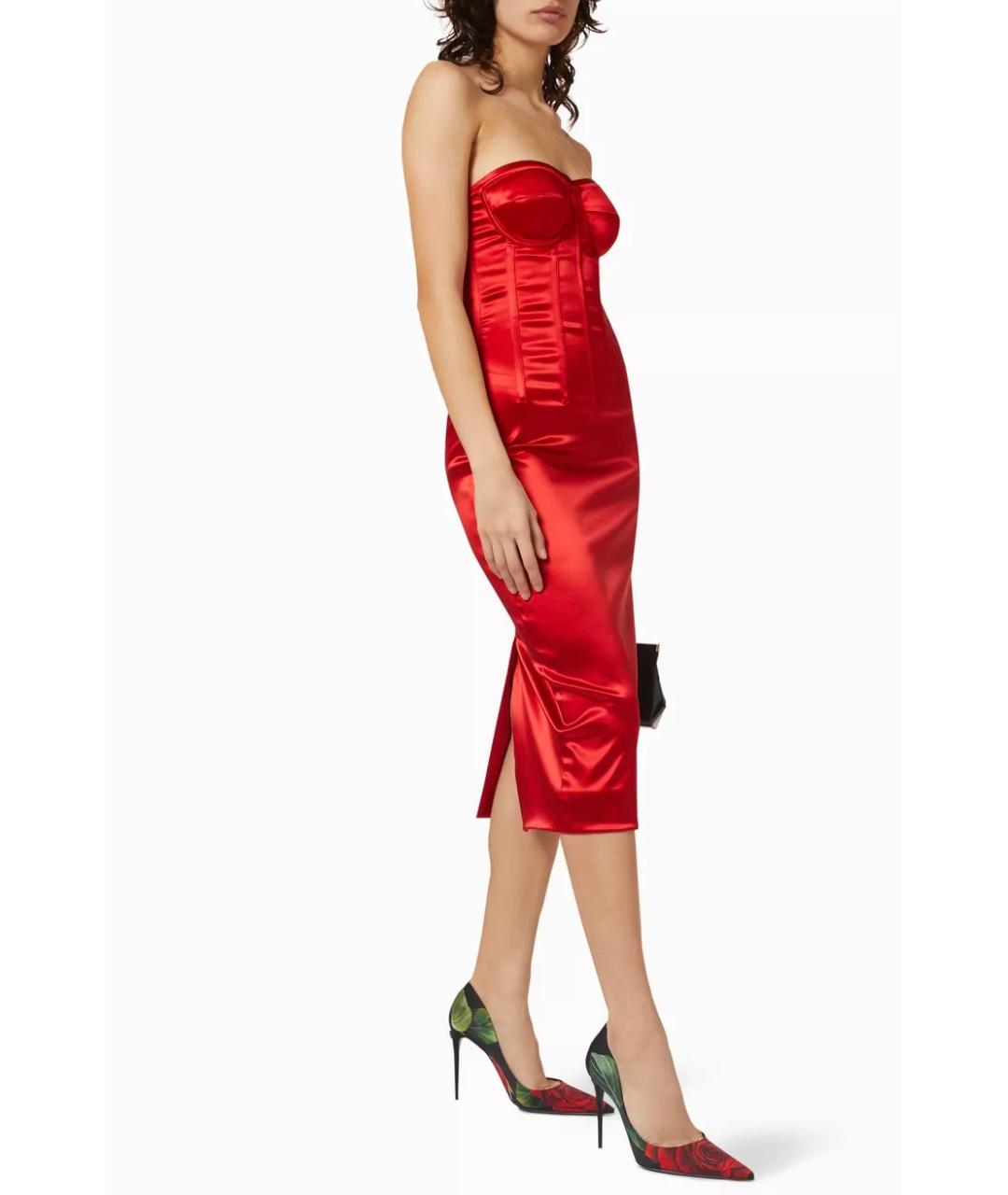 DOLCE&GABBANA Красное ацетатное коктейльное платье, фото 4