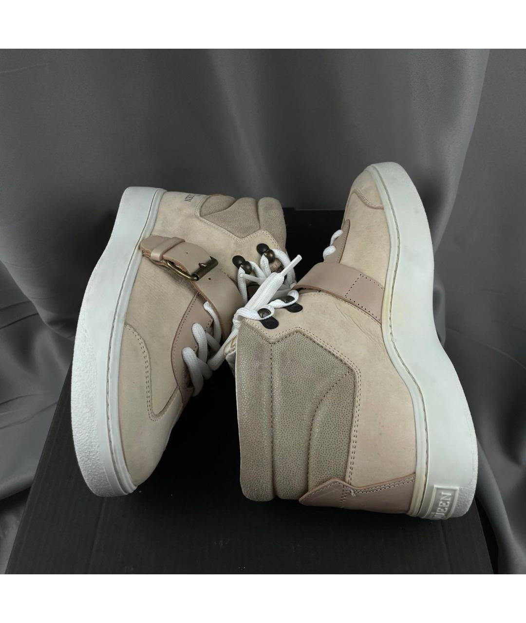 ALEXANDER MCQUEEN Бежевые кожаные высокие кроссовки / кеды, фото 3