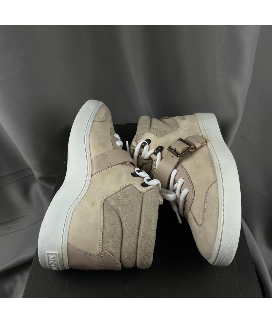 ALEXANDER MCQUEEN Бежевые кожаные высокие кроссовки / кеды, фото 4