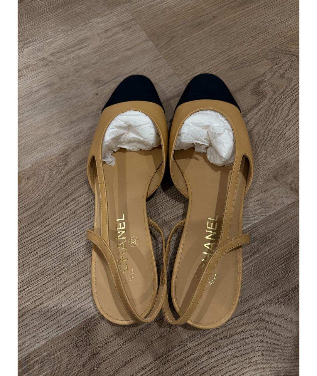CHANEL Бежевые кожаные балетки, фото 4