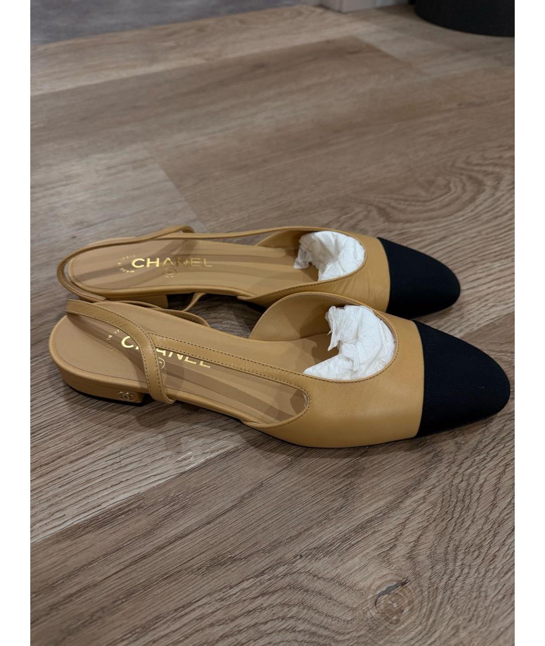 CHANEL Бежевые кожаные балетки, фото 6