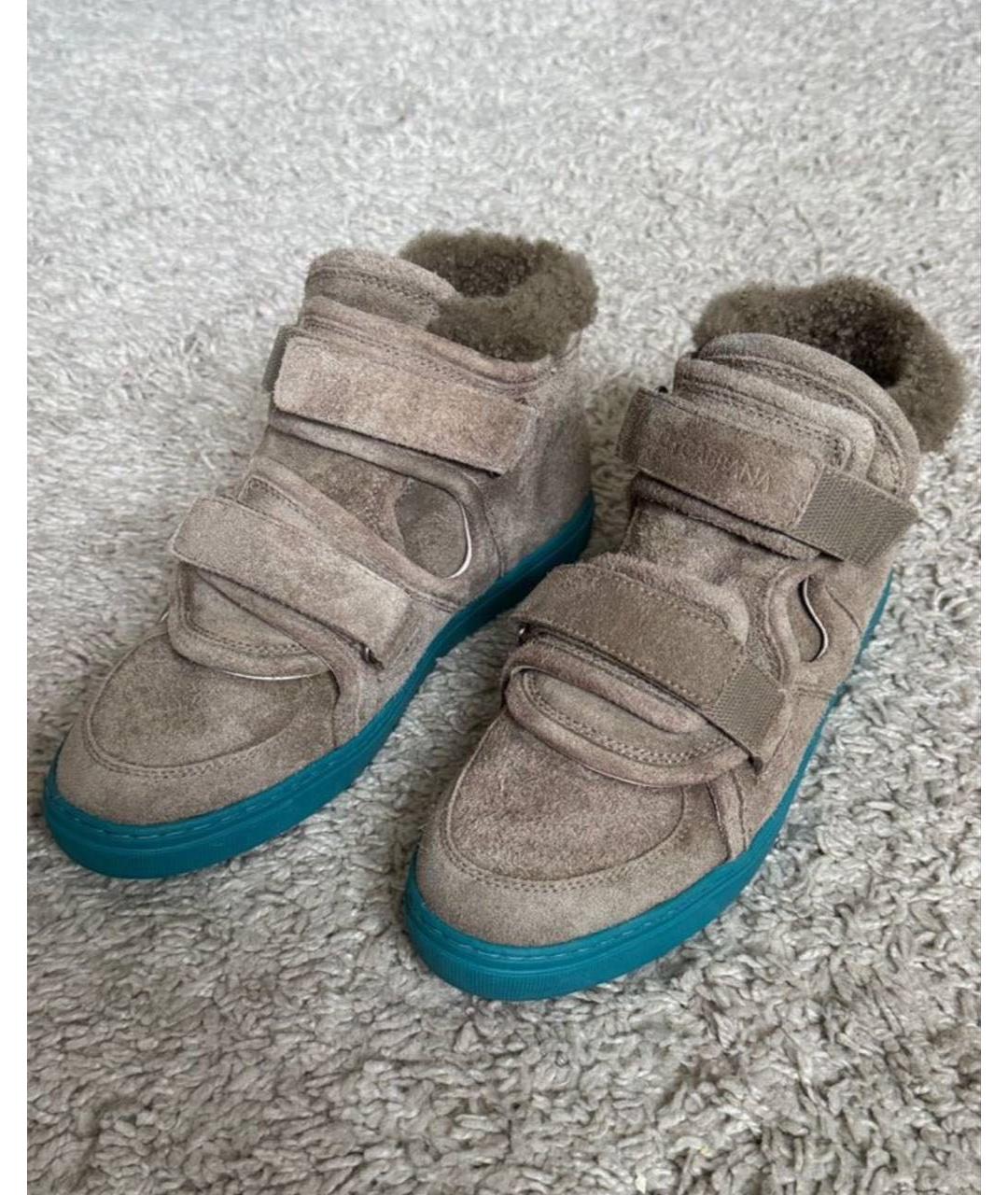 DOLCE&GABBANA Бежевые замшевые высокие кроссовки / кеды, фото 2